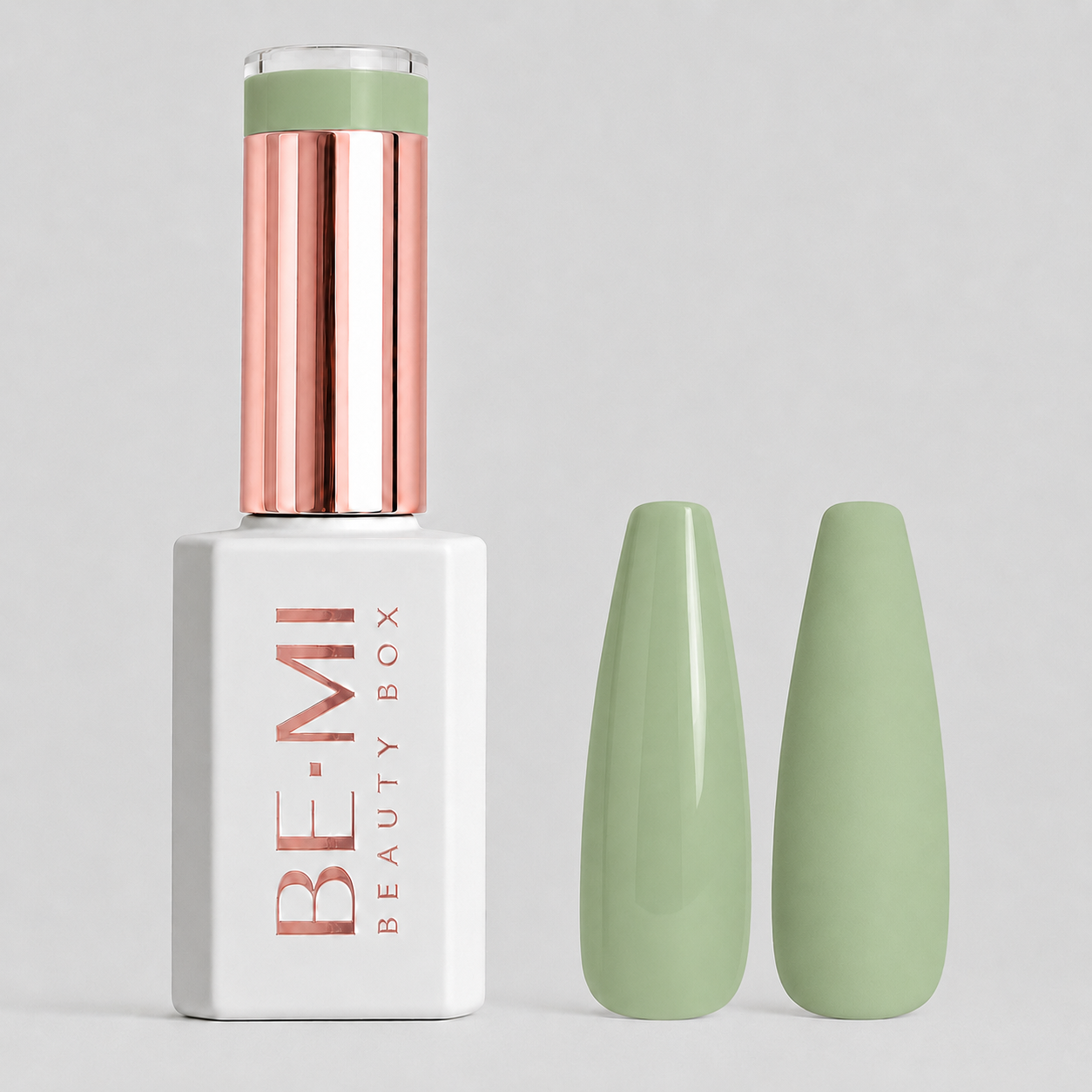 BEMI Creami F10 Gel Polish bottle and color swatch demonstrating full-coverage, self-leveling viscosity designed for professional, streak-free application.