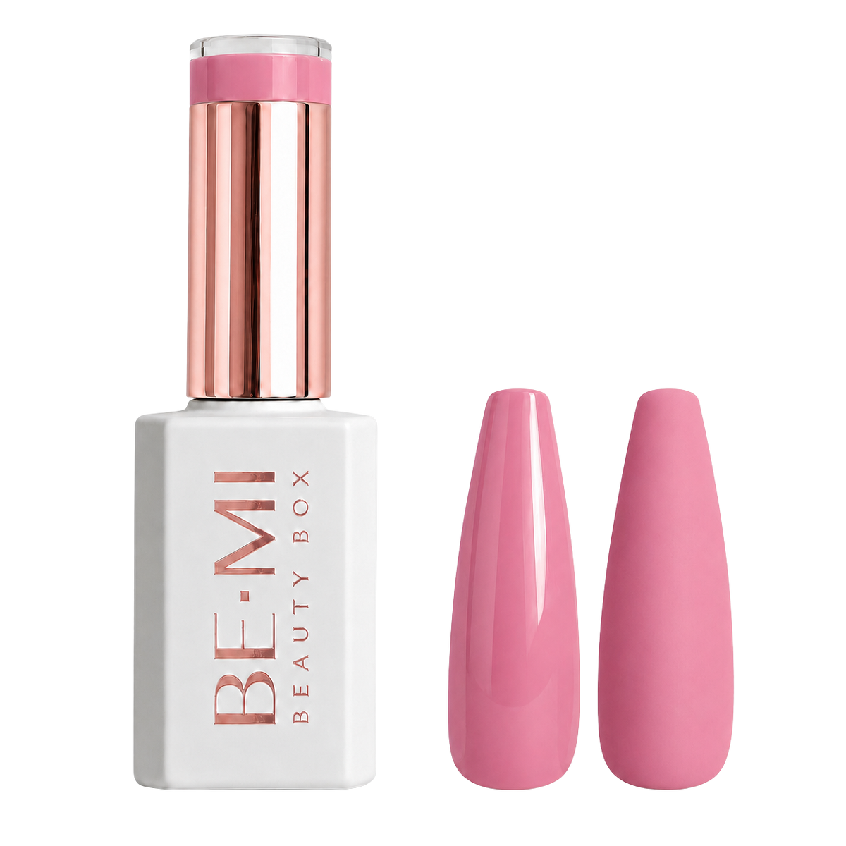 BEMI Creami CR102 Soft Launch gel polish bottle and color swatch showing a soft rose-pink sheer color.