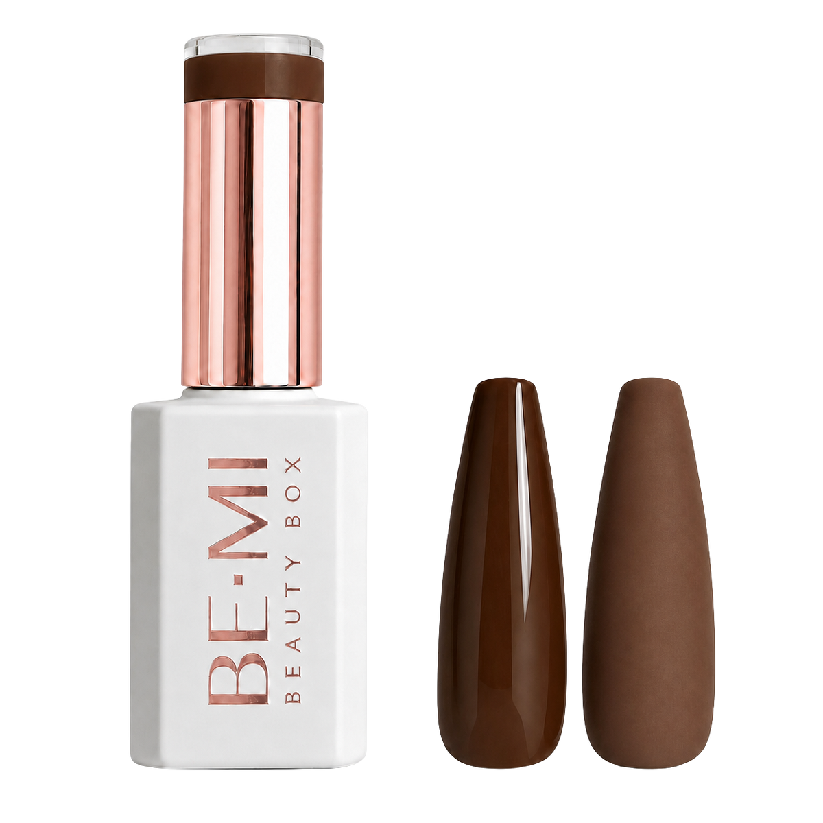 BEMI Creami F12 Gel Polish bottle and color swatch demonstrating full-coverage, self-leveling viscosity designed for professional, streak-free application.