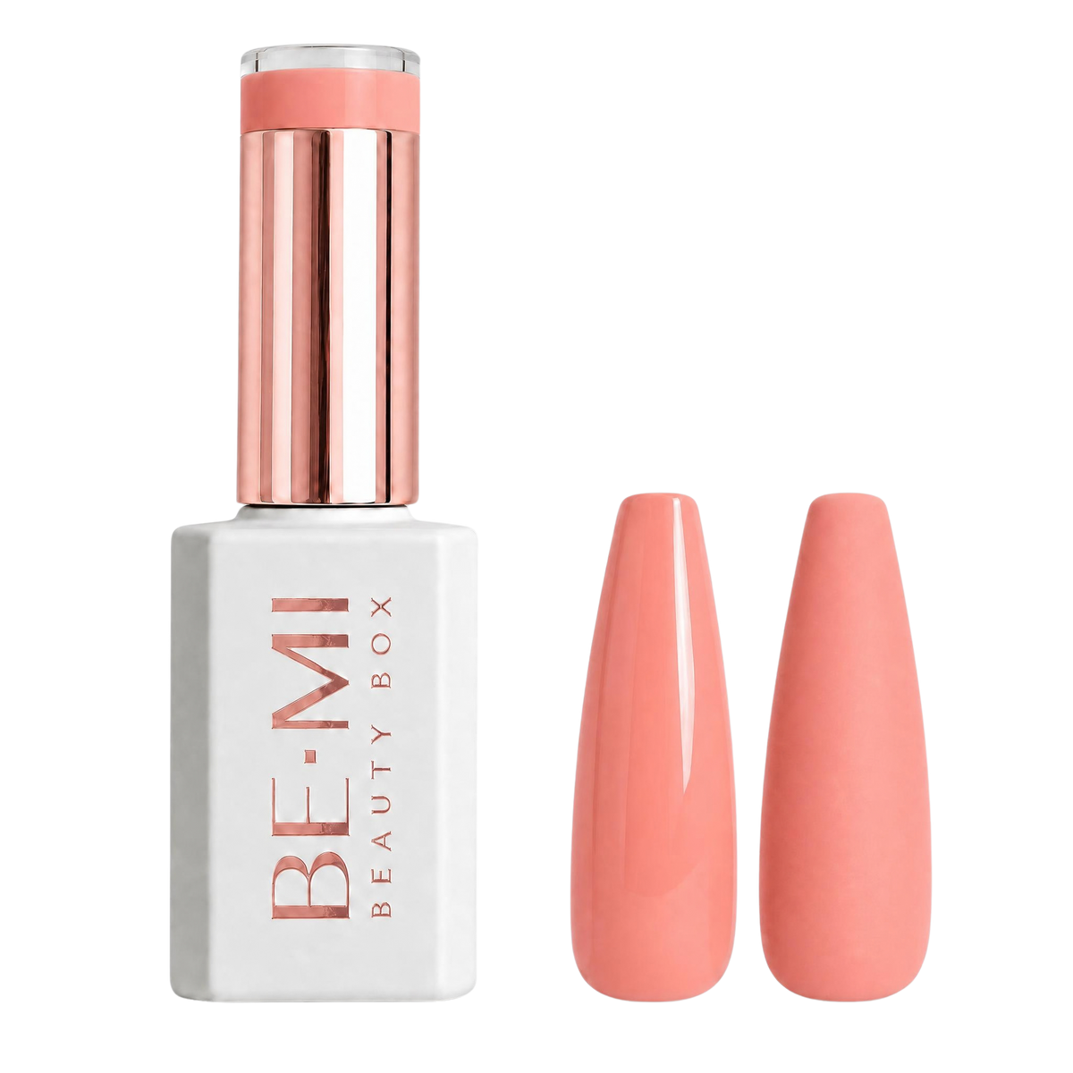 BEMI Creami SS05 - Bake Me Blush Gel Polish bottle and color swatch demonstrating full-coverage, self-leveling viscosity designed for professional, streak-free application.