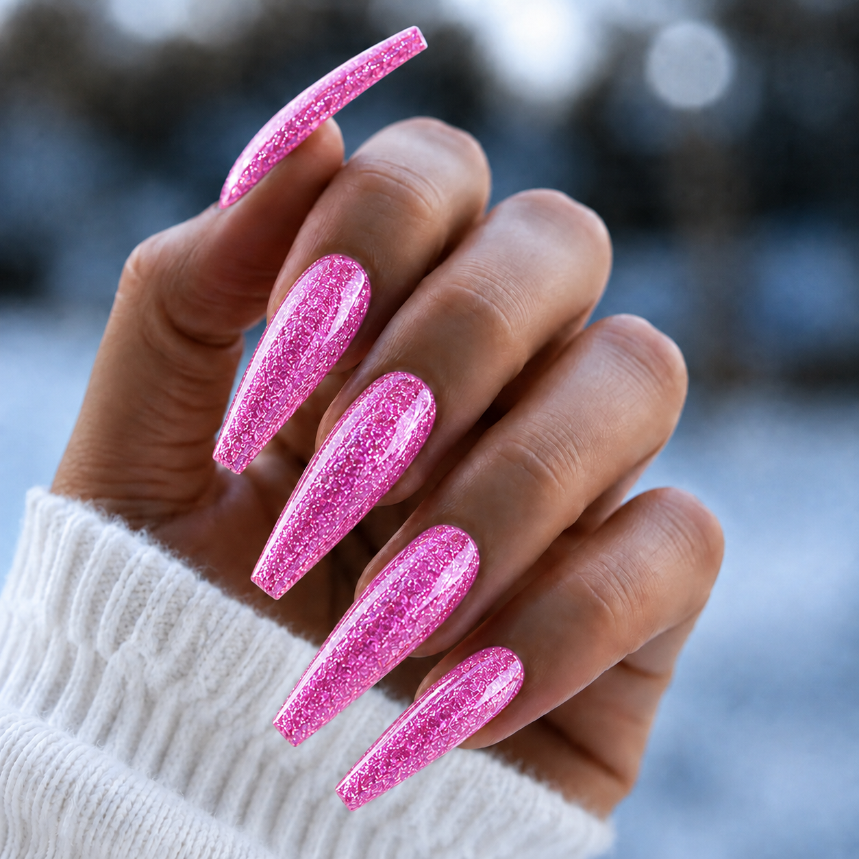 Finished manicured nails using BEMI Metal Leaf Gel in Candy, demonstrating a multidimensional, metallic effect and a flawless, professional finish.