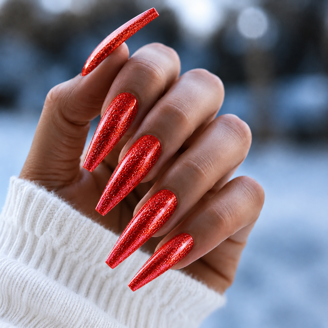 Finished manicured nails using BEMI Metal Leaf Gel in Flamingo, demonstrating a multidimensional, metallic effect and a flawless, professional finish.