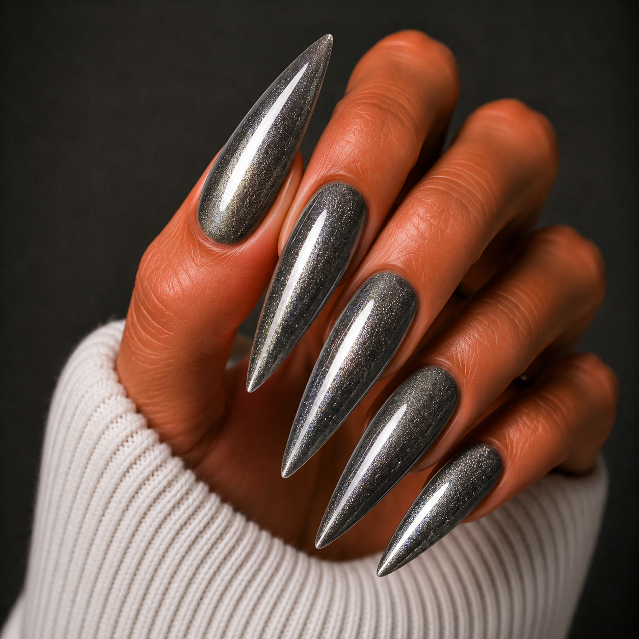 Finished manicured nails using Celestial - BEMI Cat Eye Gel, demonstrating activated magnetic particle dispersion for a multidimensional, velvet-light effect and a flawless professional finish.