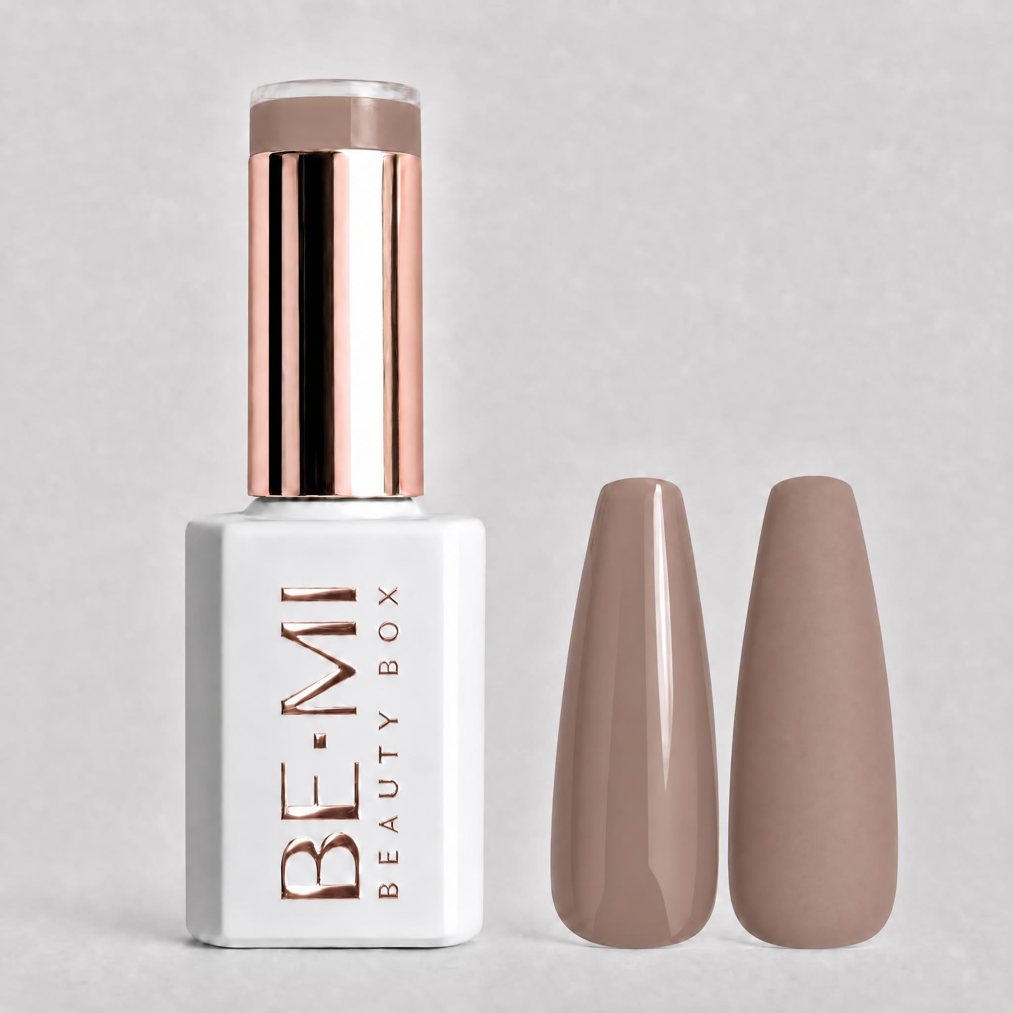BEMI Creami N07 Gel Polish bottle and color swatch demonstrating full-coverage, self-leveling viscosity designed for professional, streak-free application.