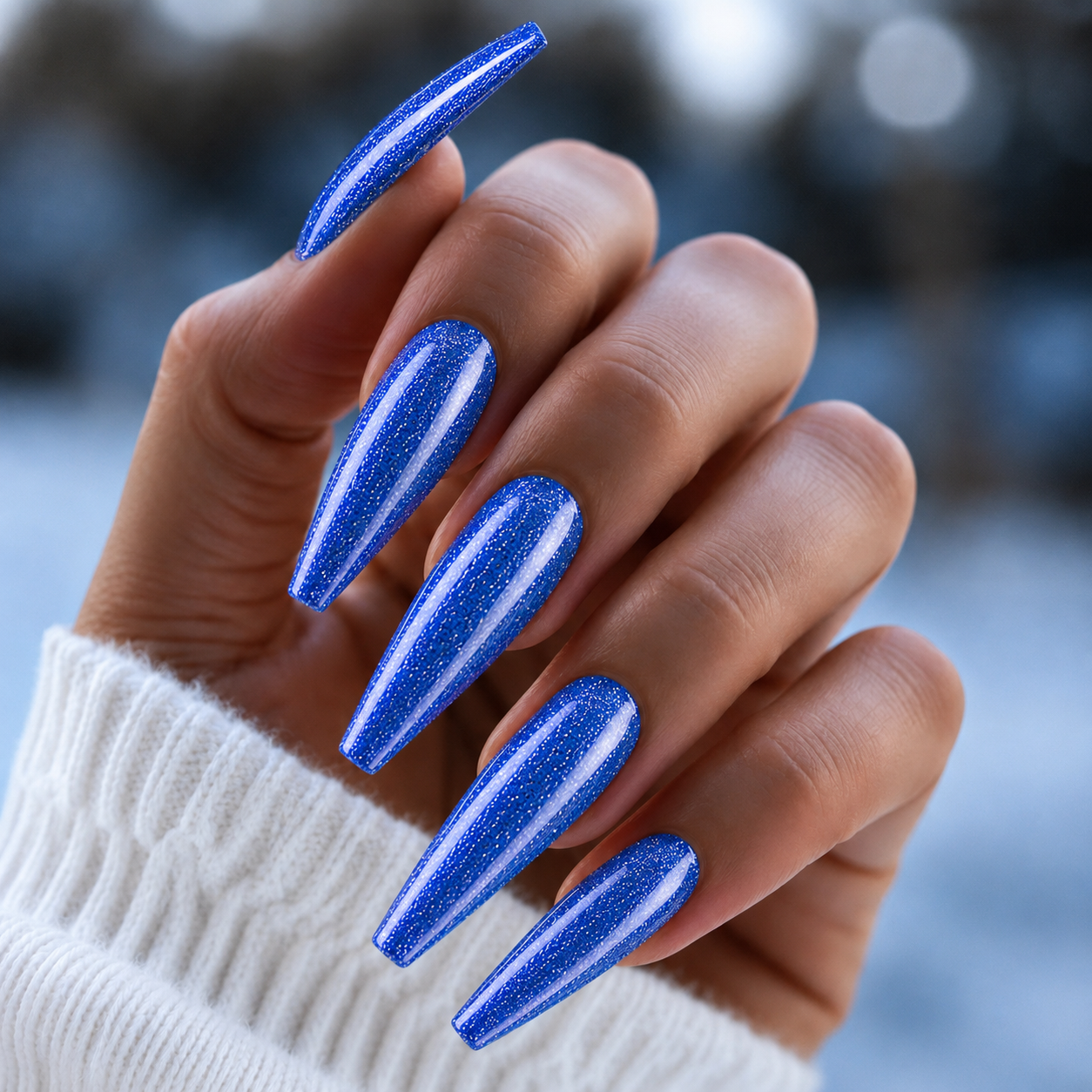 Finished manicured nails using BEMI Metal Leaf Gel in Neptune, demonstrating a multidimensional, metallic effect and a flawless, professional finish.