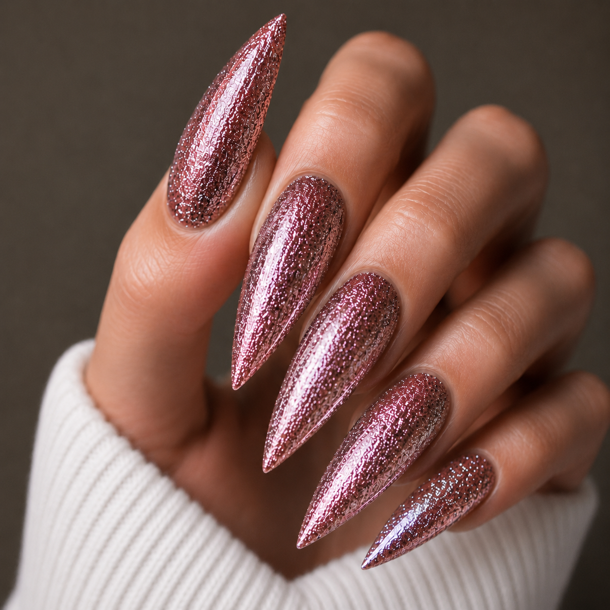 Finished manicured nails using BEMI Metal Leaf Gel in Nova, demonstrating a multidimensional, metallic effect and a flawless, professional finish.