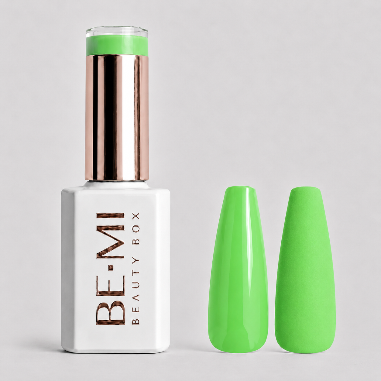 BEMI Creami O08 Gel Polish bottle and color swatch demonstrating full-coverage, self-leveling viscosity designed for professional, streak-free application.