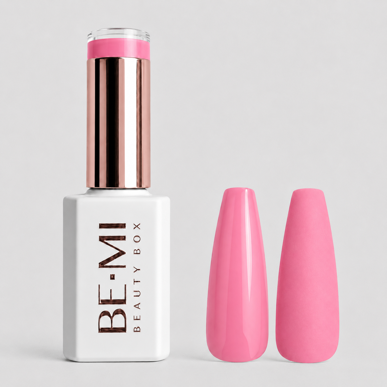 BEMI Creami O23 Gel Polish bottle and color swatch demonstrating full-coverage, self-leveling viscosity designed for professional, streak-free application.