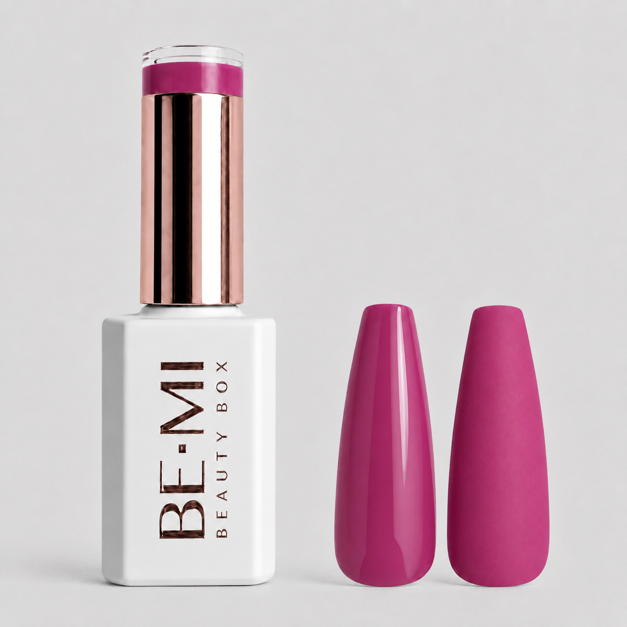 BEMI Creami O24 Gel Polish bottle and color swatch demonstrating full-coverage, self-leveling viscosity designed for professional, streak-free application.