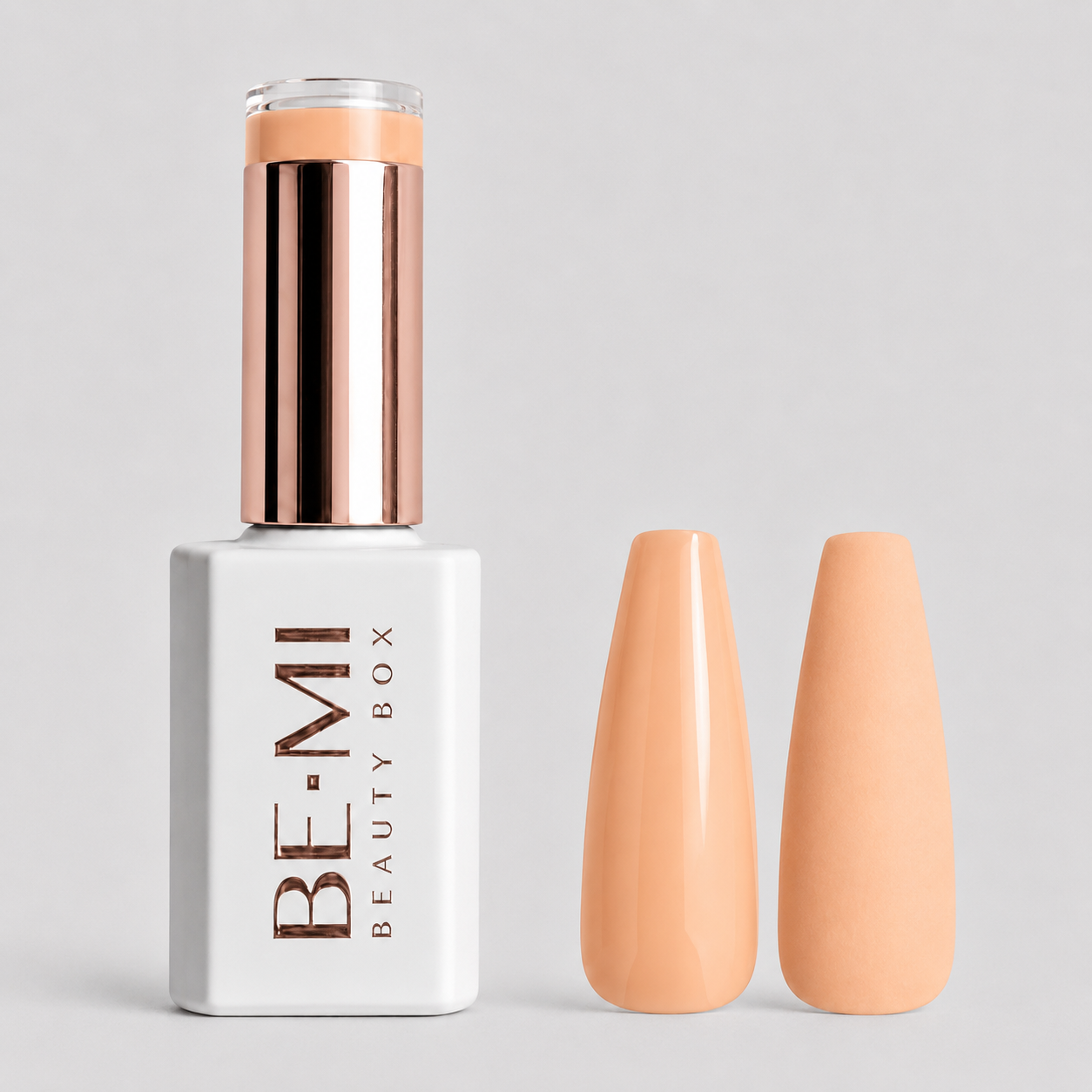 BEMI Creami P03 Gel Polish bottle and color swatch demonstrating full-coverage, self-leveling viscosity designed for professional, streak-free application.