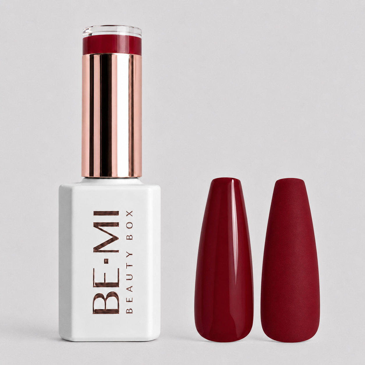 BEMI Creami R03 Gel Polish bottle and color swatch demonstrating full-coverage, self-leveling viscosity designed for professional, streak-free application.