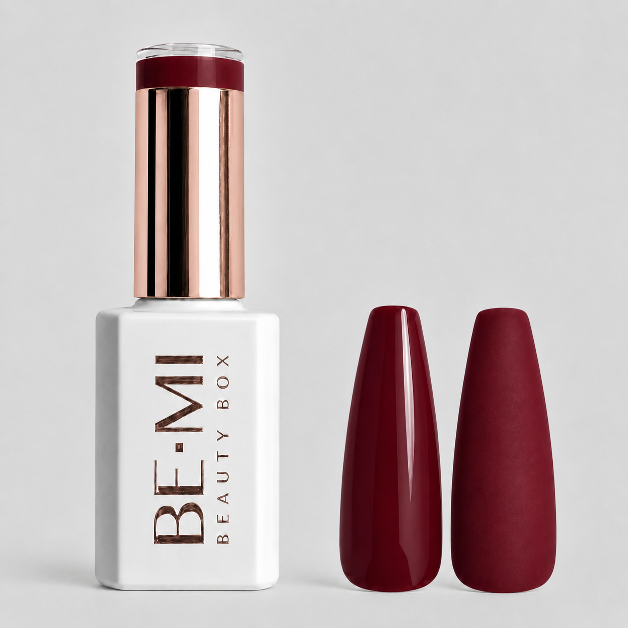 BEMI Creami R04 Gel Polish bottle and color swatch demonstrating full-coverage, self-leveling viscosity designed for professional, streak-free application.