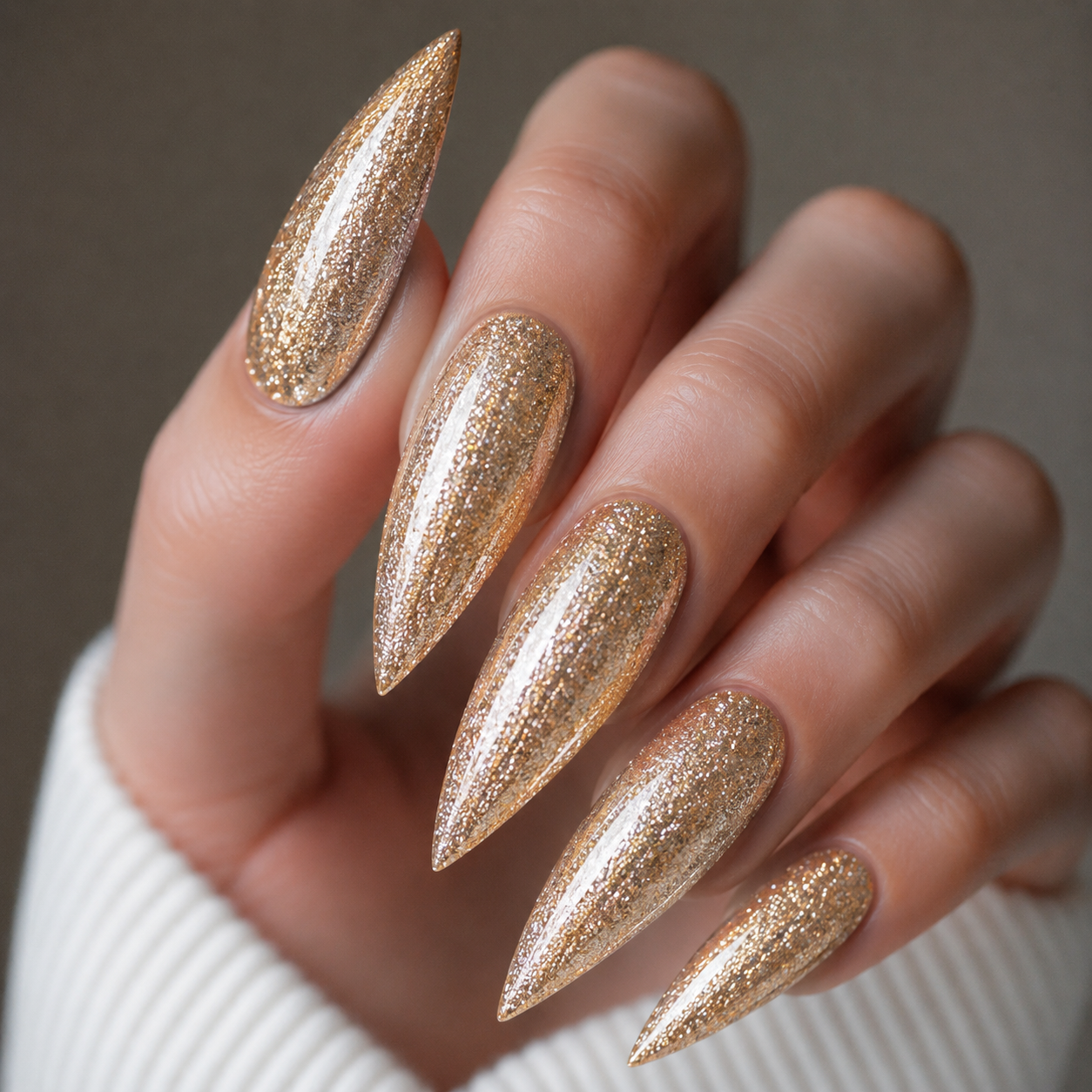 Finished manicured nails using BEMI Metal Leaf Gel in Silk, demonstrating a multidimensional, metallic effect and a flawless, professional finish.
