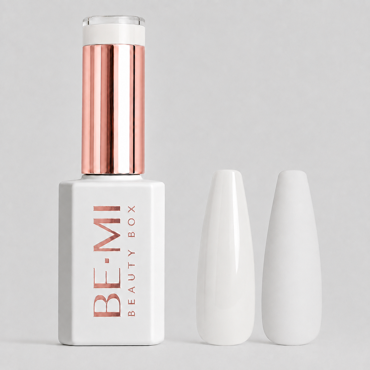 BEMI Creami W01 Gel Polish bottle and color swatch demonstrating full-coverage, self-leveling viscosity designed for professional, streak-free application.