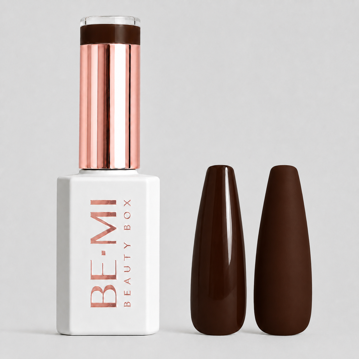 BEMI Creami F06 Gel Polish bottle and color swatch demonstrating full-coverage, self-leveling viscosity designed for professional, streak-free application.
