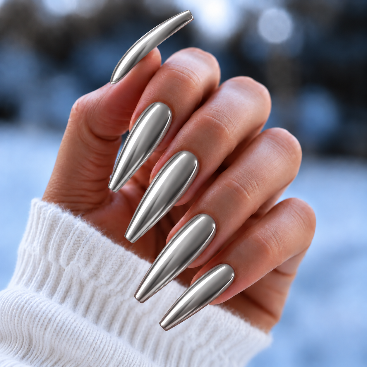 Silver Mirror Chrome nails.