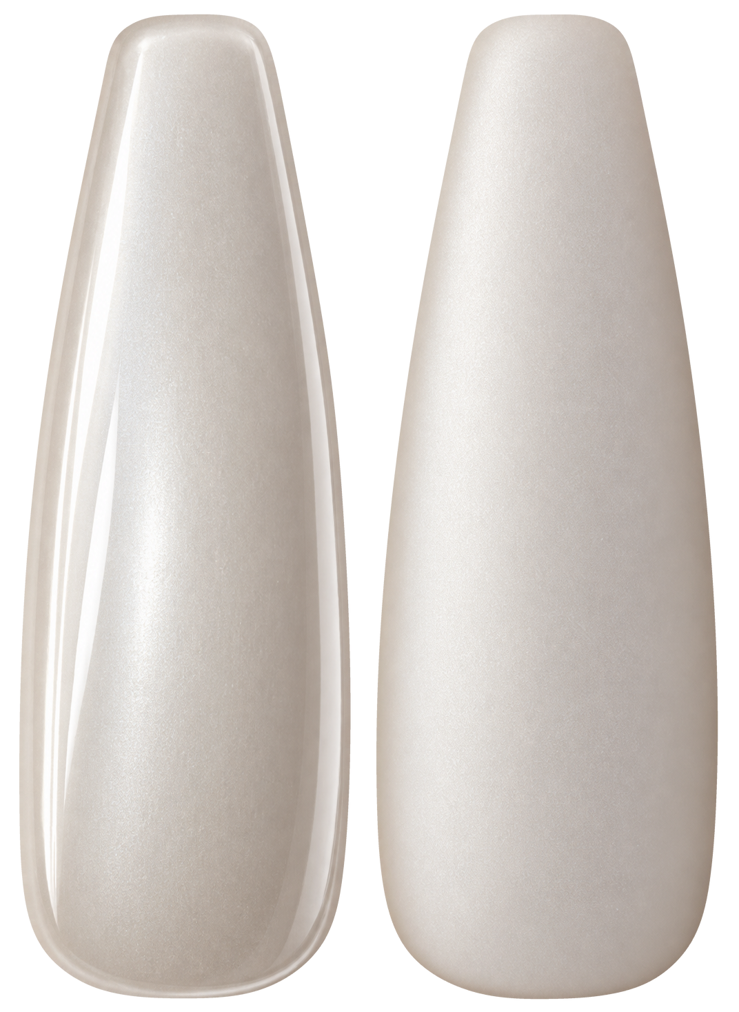 Glossy and matte Soft pearl white nail swatches for BEMI Chrome White Pearl.