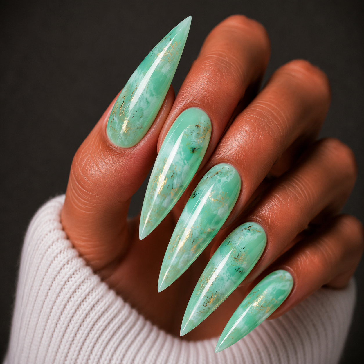 Finished manicured nails using BEMI Quartz Gel Polish in Amazon, demonstrating soft translucence, luminous depth, and a refined, professional finish.