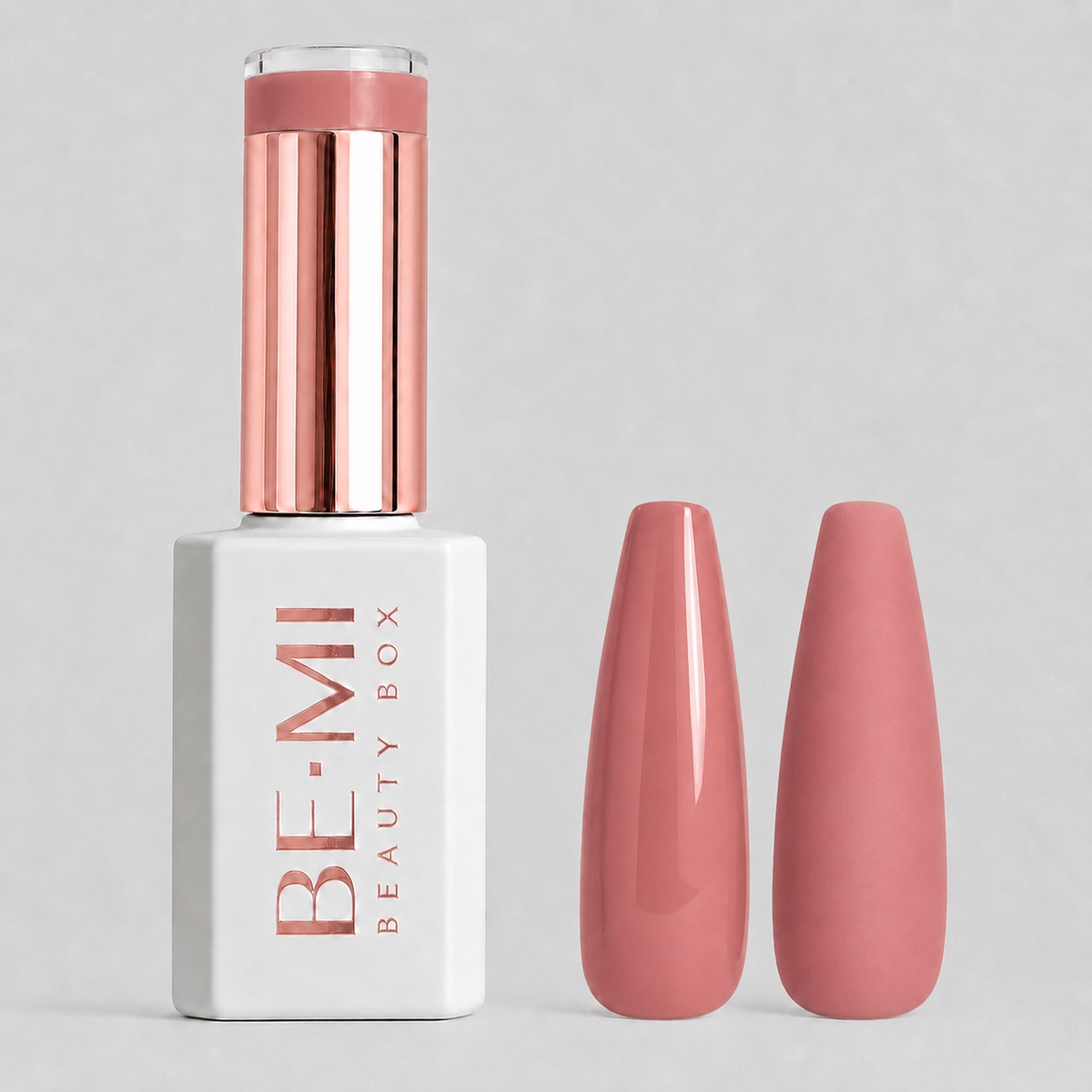 BEMI Creami F08 Gel Polish bottle and color swatch demonstrating full-coverage, self-leveling viscosity designed for professional, streak-free application.