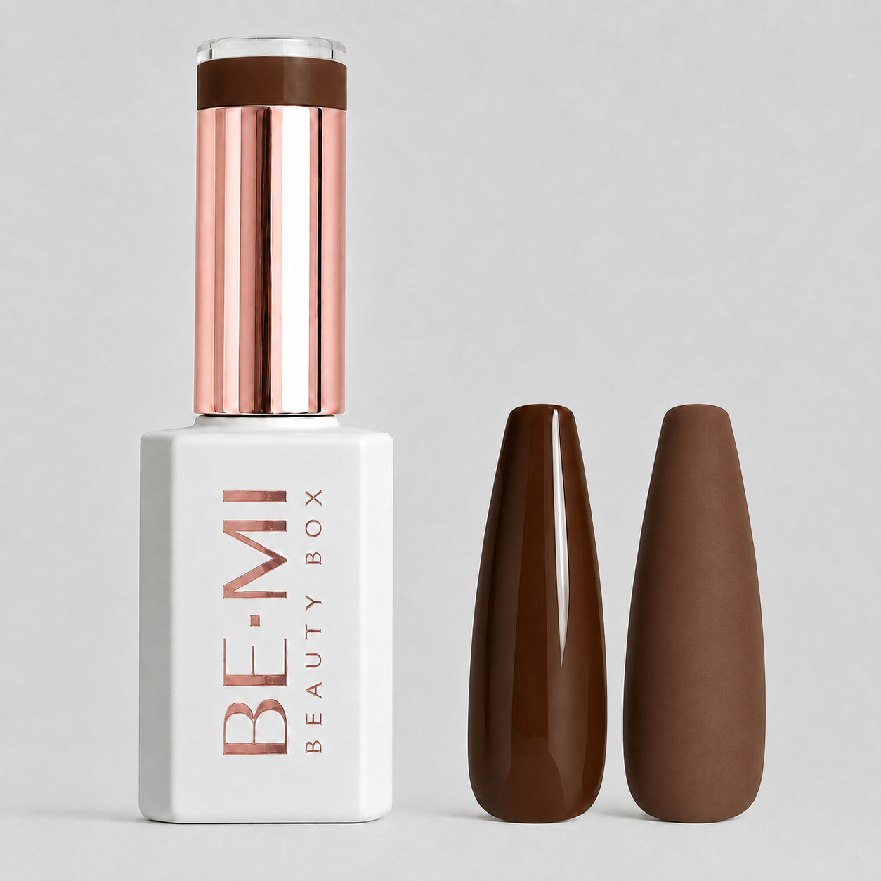 BEMI Creami F12 Gel Polish bottle and color swatch demonstrating full-coverage, self-leveling viscosity designed for professional, streak-free application.