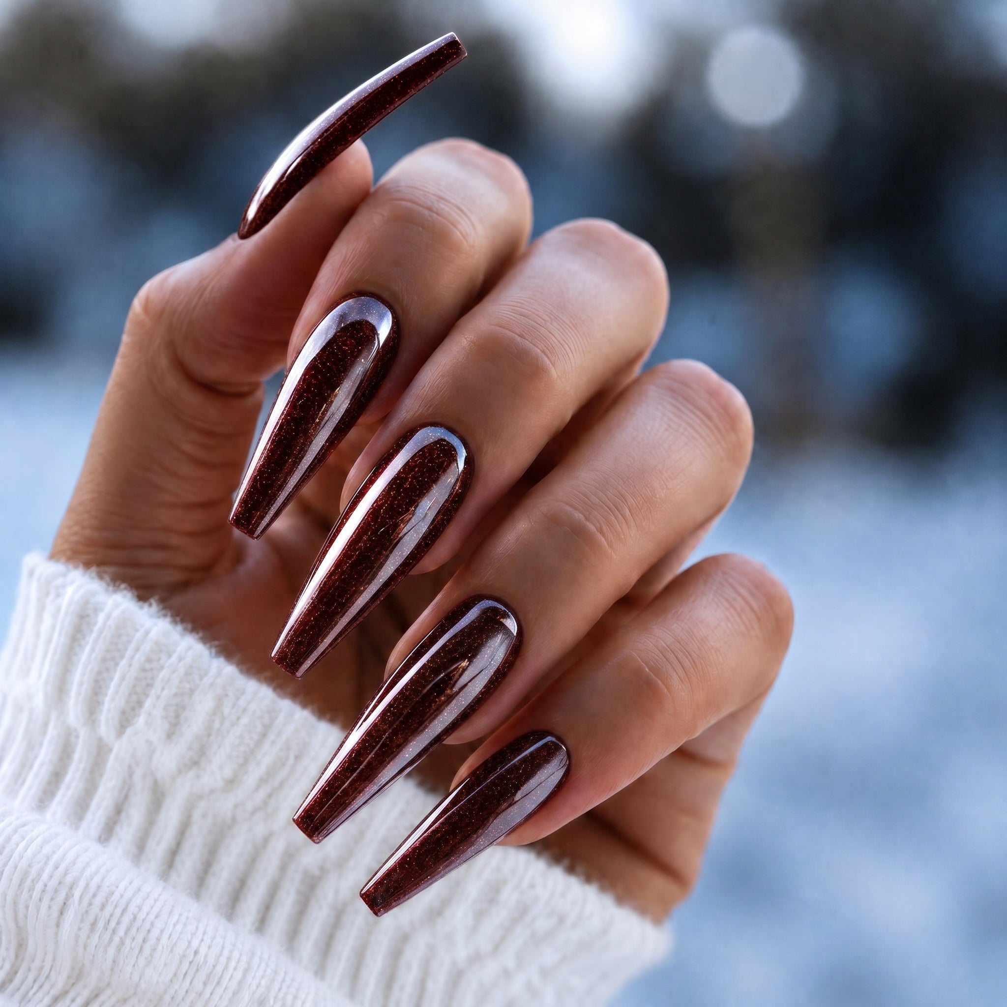 Finished manicured nails using Huntress BEMI Shimmer Gel, demonstrating fine micro-shimmer dispersion for a luminous, pearlescent effect and a flawless professional finish.