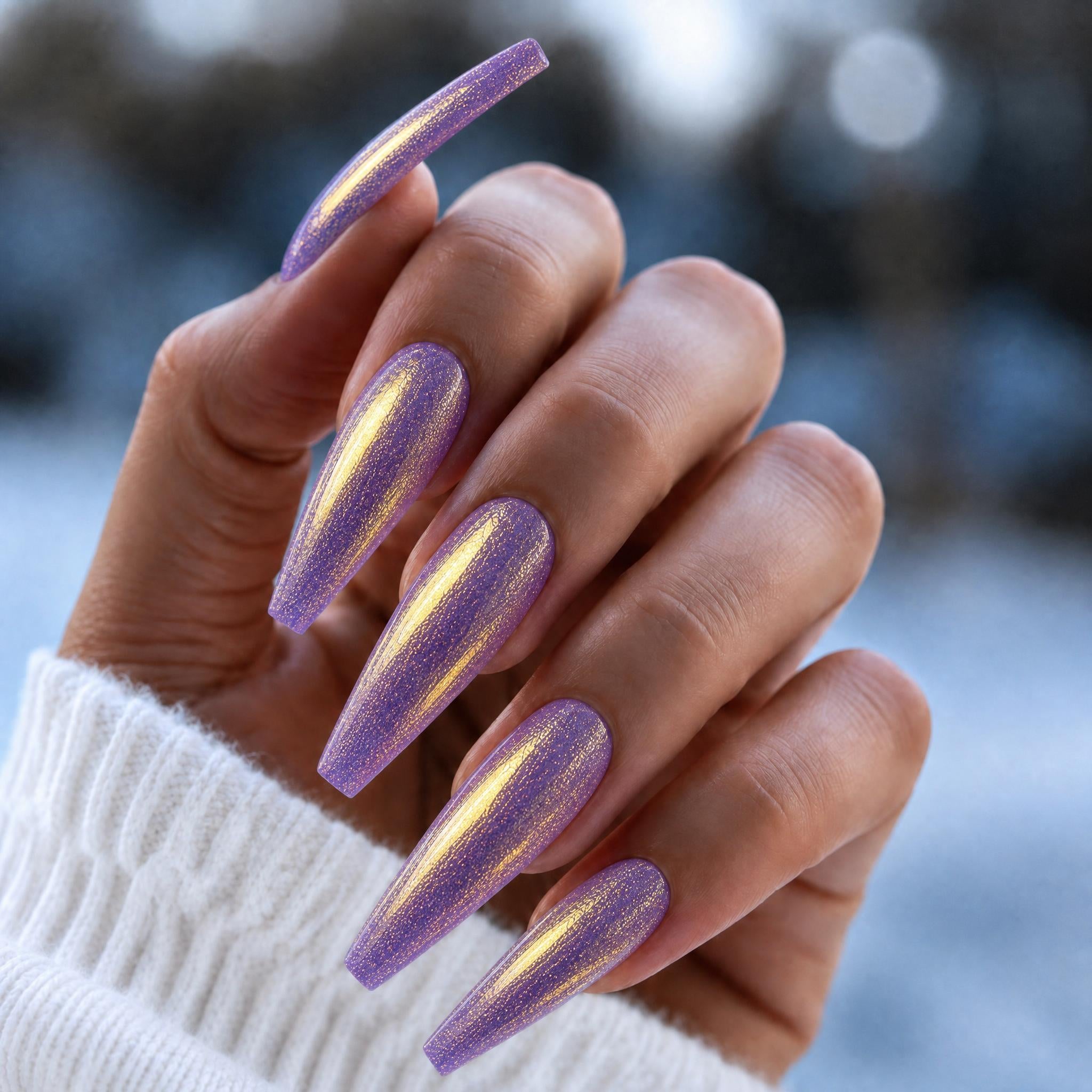 Finished manicured nails using Opulence BEMI Shimmer Gel, demonstrating fine micro-shimmer dispersion for a luminous, pearlescent effect and a flawless professional finish.