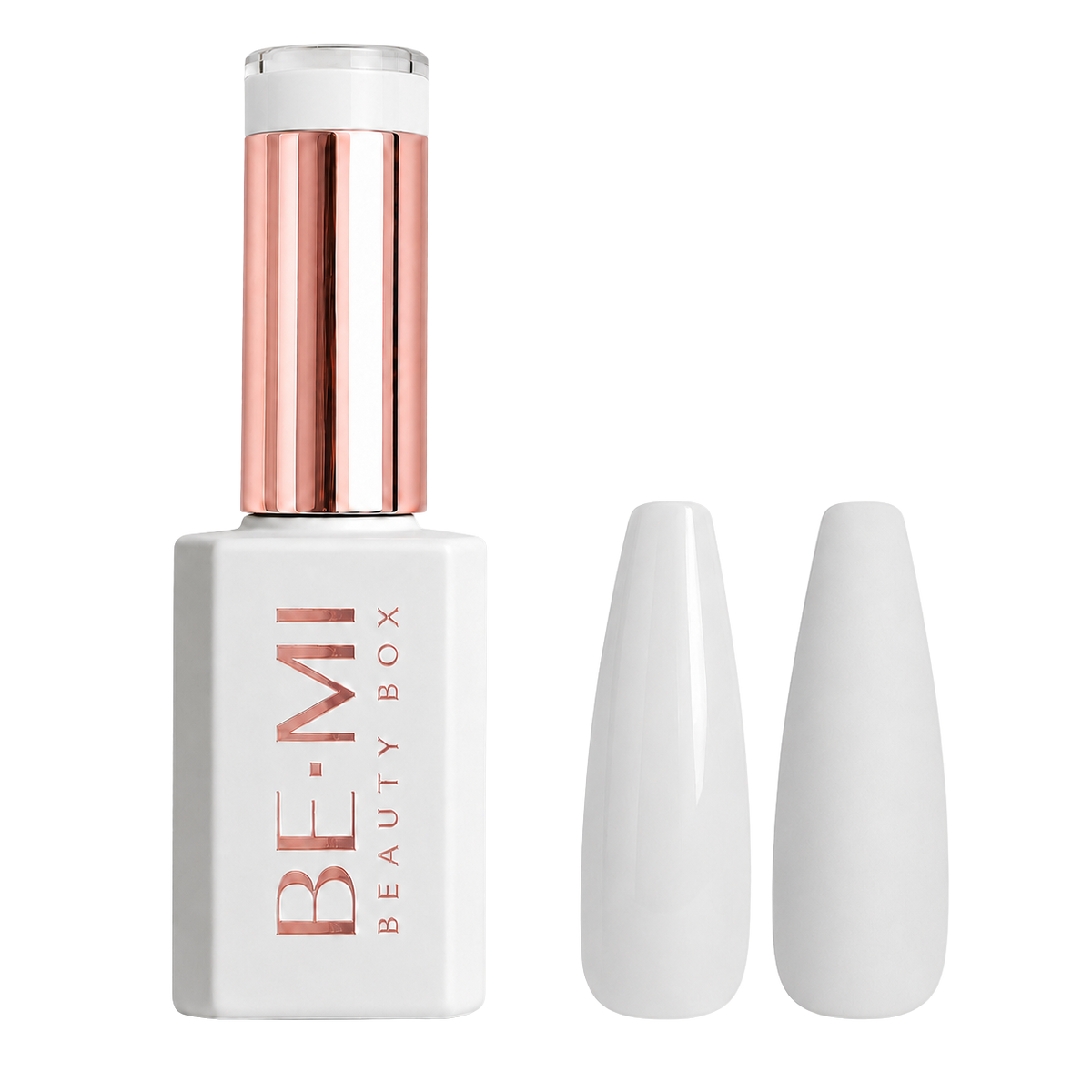 BEMI Creami CR103 White Lie gel polish bottle and color swatch showing a milky sheer white color.