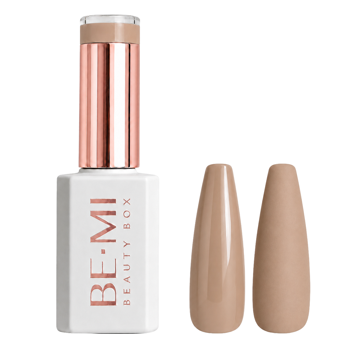 BEMI Creami N02 Gel Polish bottle and color swatch demonstrating full-coverage, self-leveling viscosity designed for professional, streak-free application.