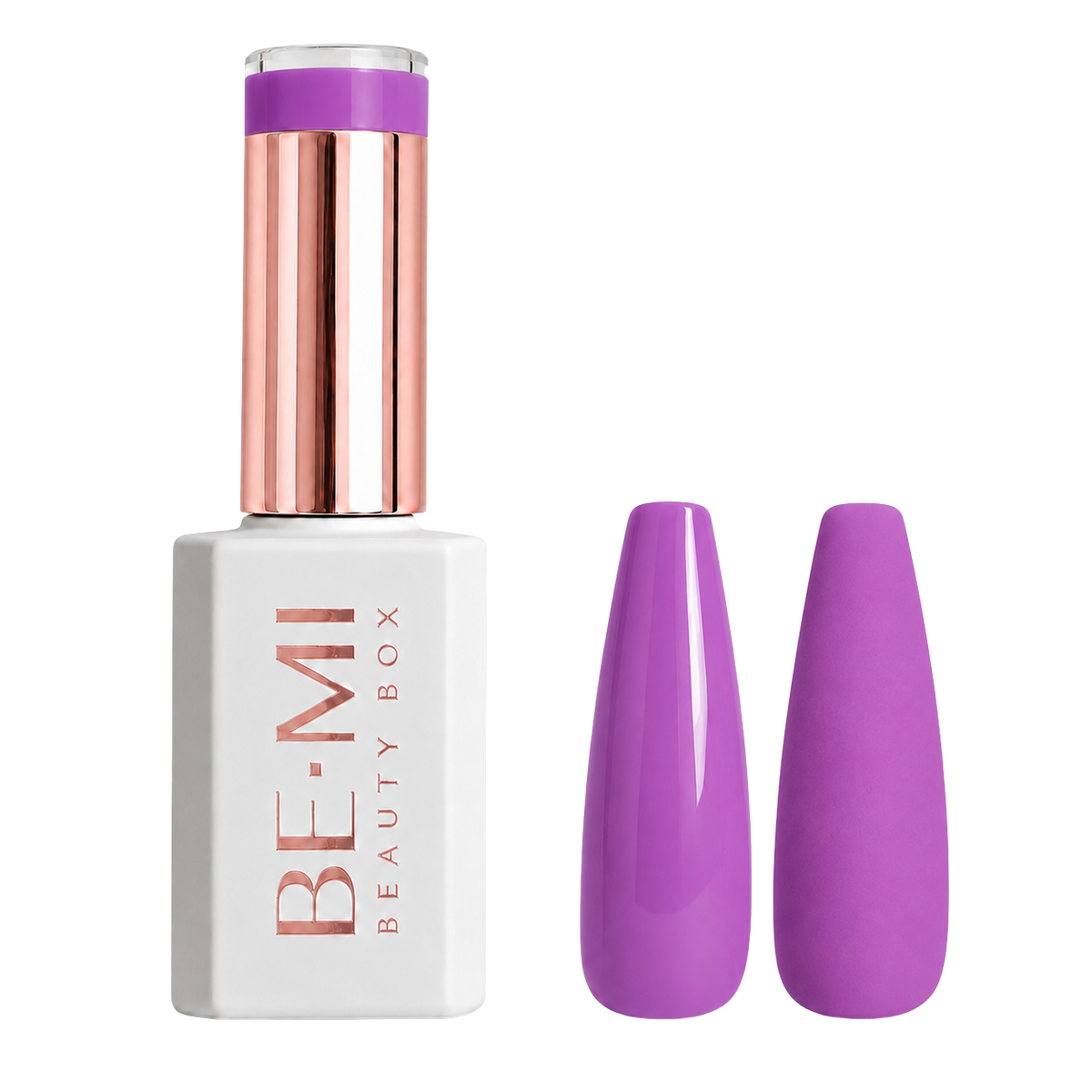 BEMI Creami O02 Gel Polish bottle and color swatch demonstrating full-coverage, self-leveling viscosity designed for professional, streak-free application.