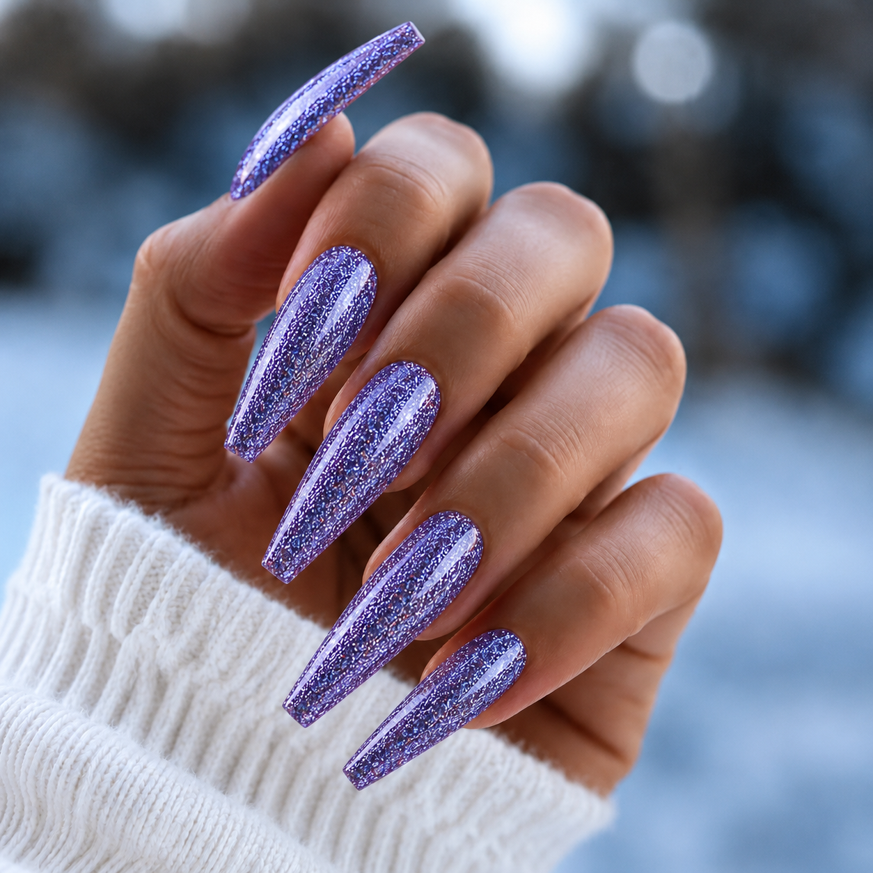 Finished manicured nails using BEMI Metal Leaf Gel in Cosmo, demonstrating a multidimensional, metallic effect and a flawless, professional finish.