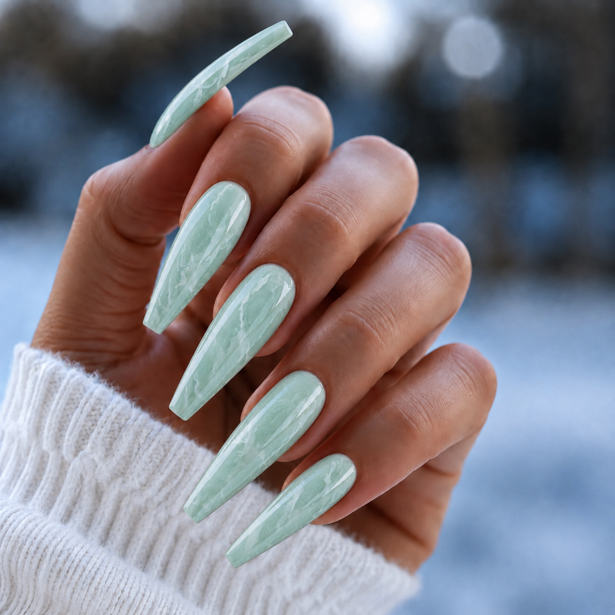 Finished manicured nails using BEMI Quartz Gel Polish in Melon, demonstrating soft translucence, luminous depth, and a refined, professional finish.