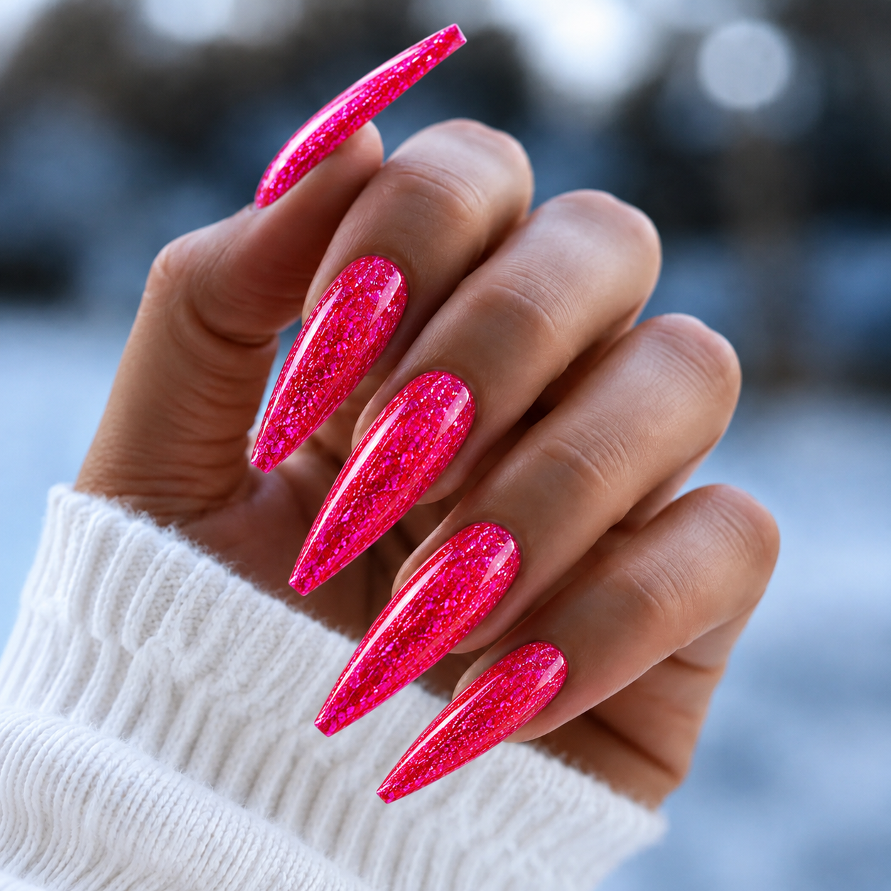 Finished manicured nails using BEMI Metal Leaf Gel in Miami, demonstrating a multidimensional, metallic effect and a flawless, professional finish.