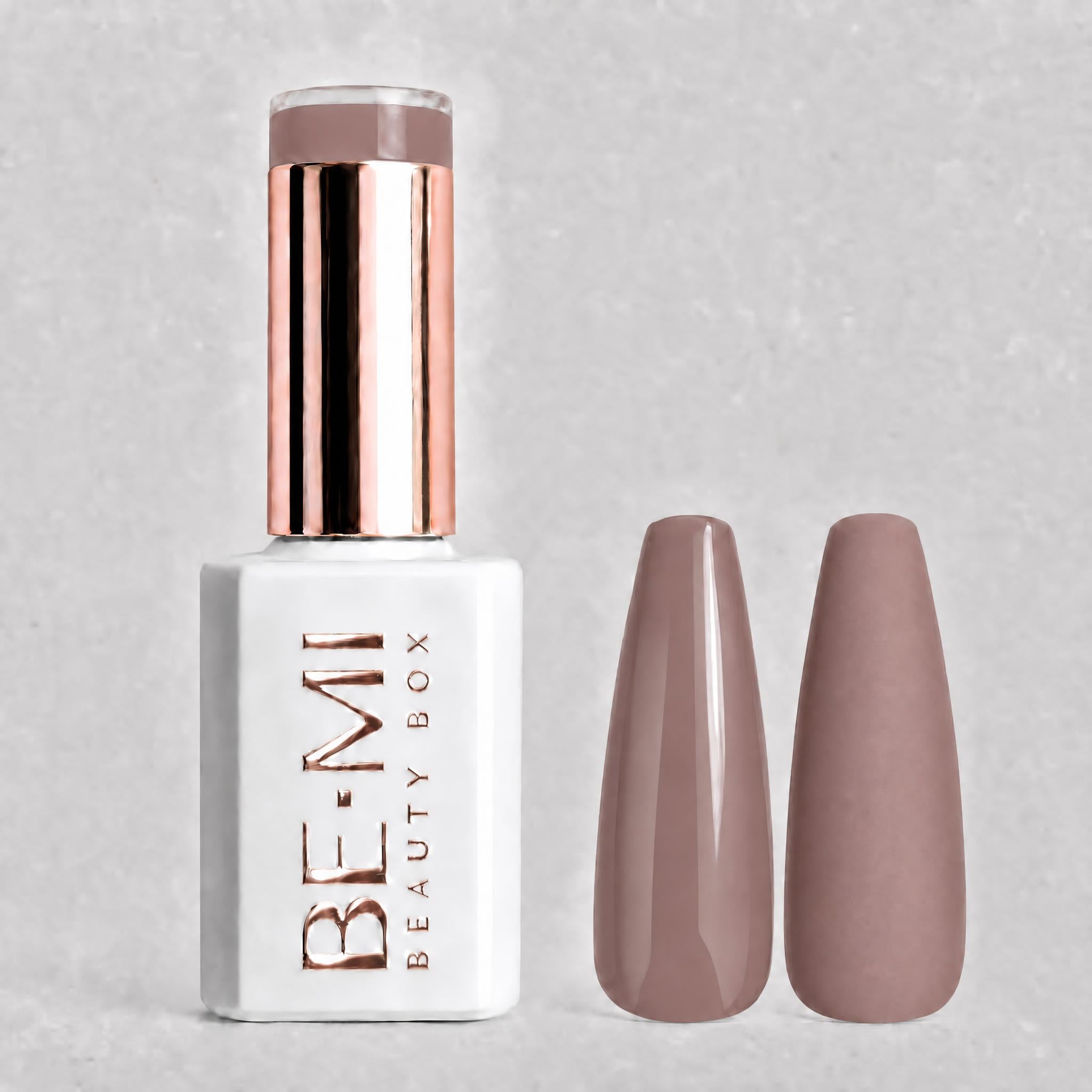 BEMI Creami N06 Gel Polish bottle and color swatch demonstrating full-coverage, self-leveling viscosity designed for professional, streak-free application.