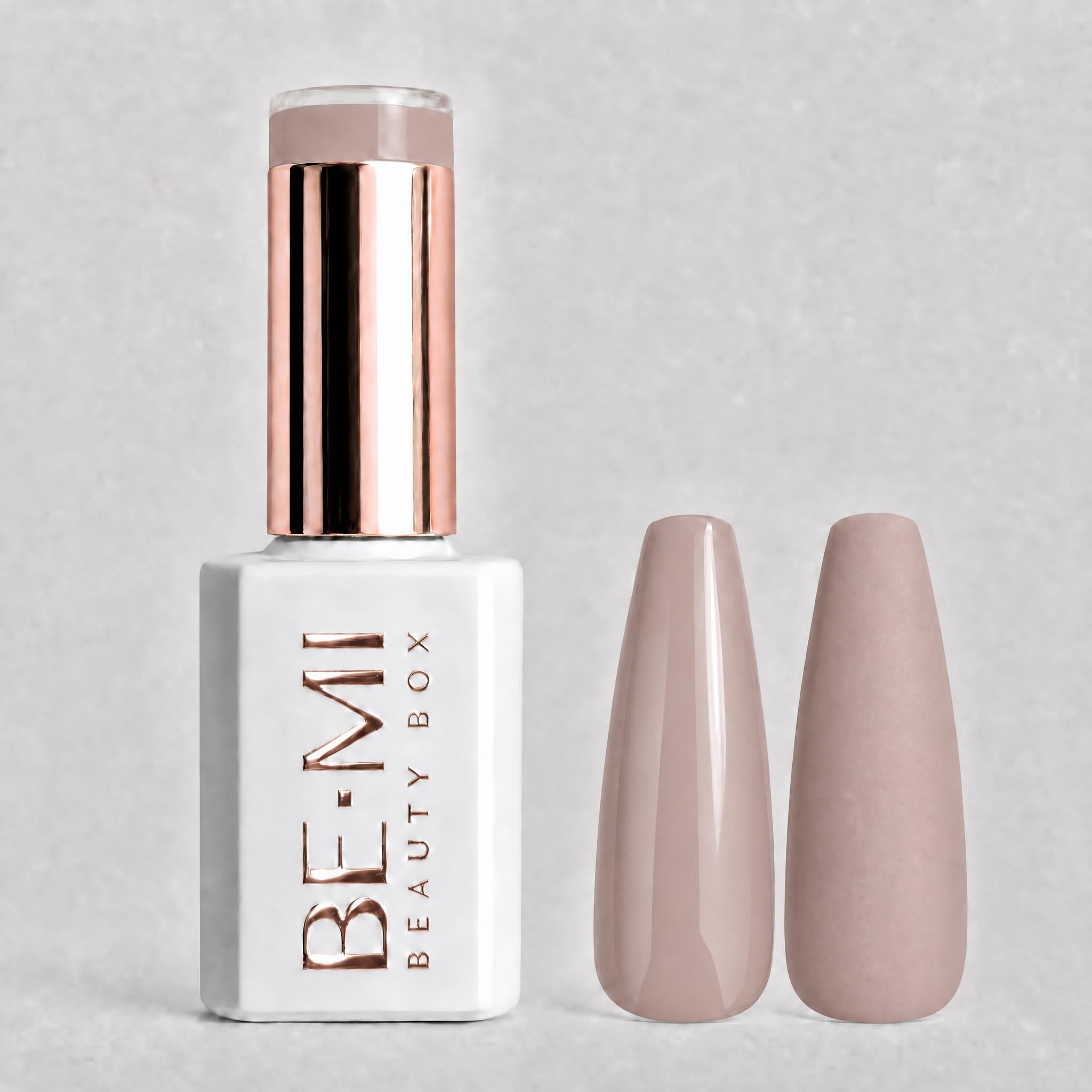 BEMI Creami N10 Gel Polish bottle and color swatch demonstrating full-coverage, self-leveling viscosity designed for professional, streak-free application.