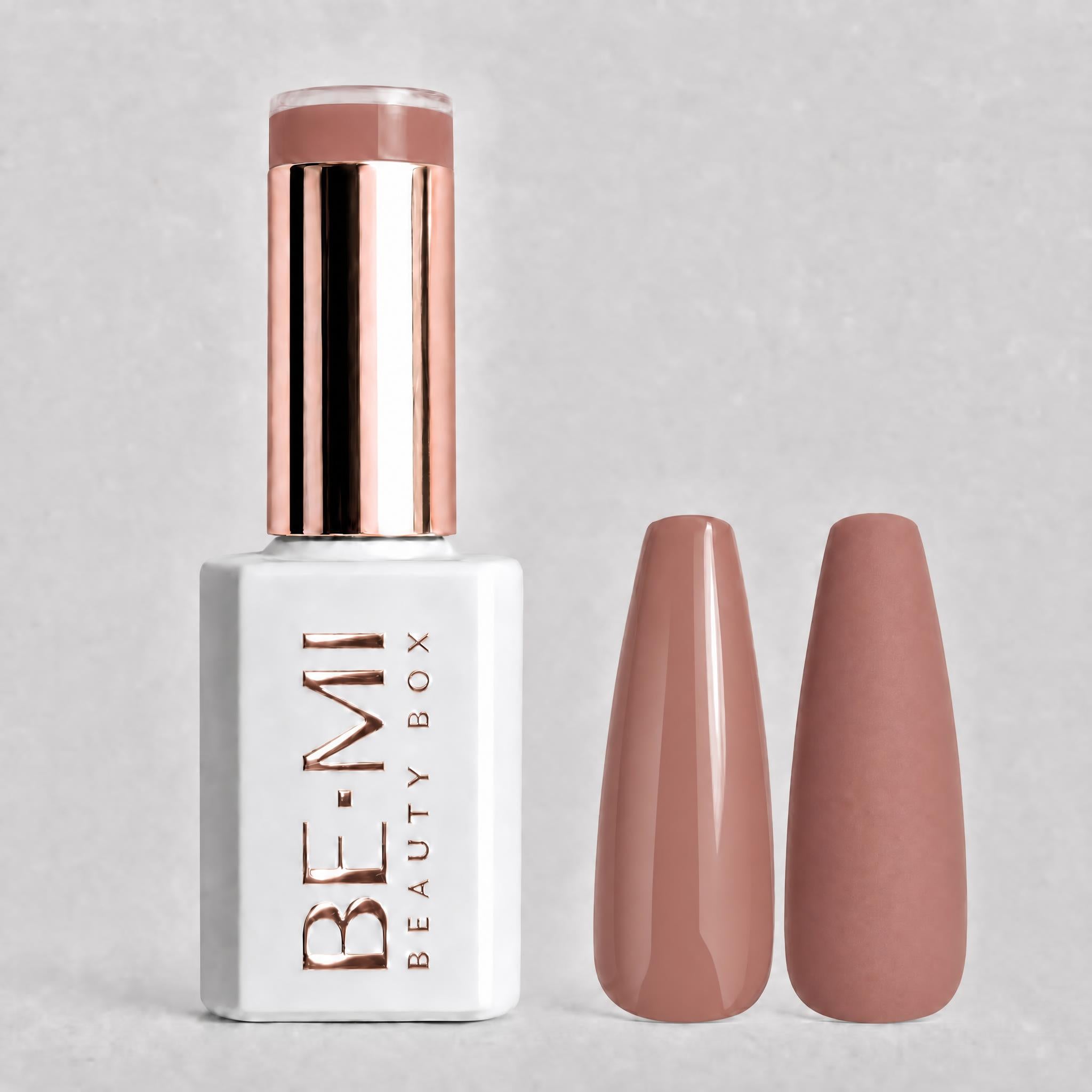 BEMI Creami N12 Gel Polish bottle and color swatch demonstrating full-coverage, self-leveling viscosity designed for professional, streak-free application.