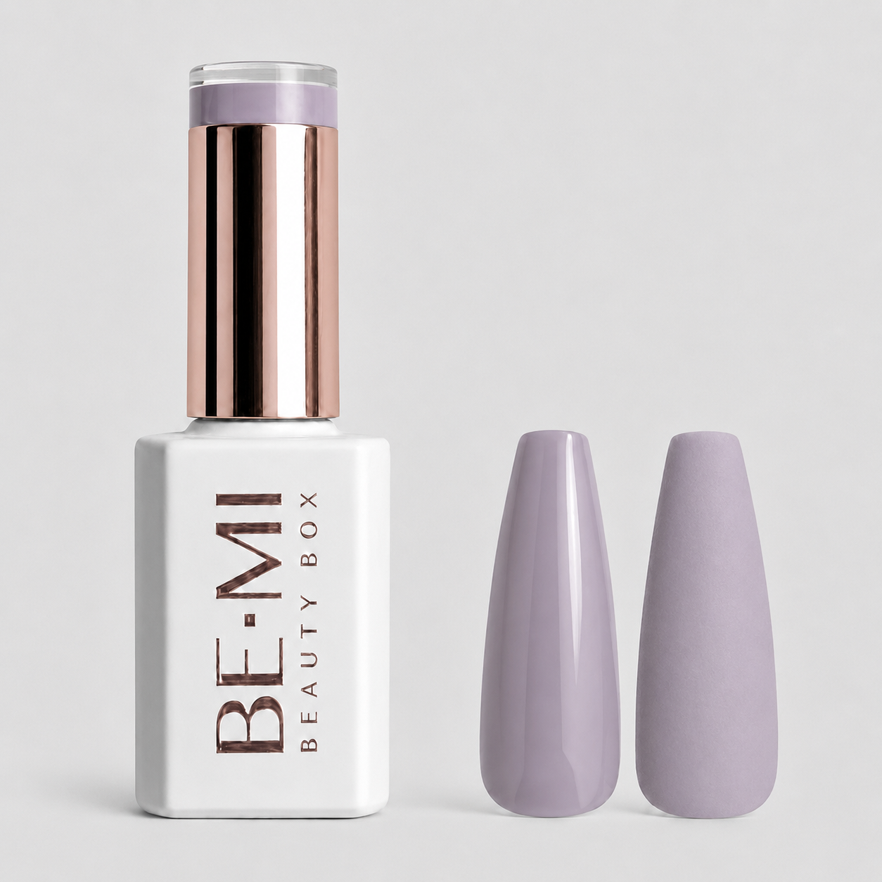 BEMI Creami P02 Gel Polish bottle and color swatch demonstrating full-coverage, self-leveling viscosity designed for professional, streak-free application.