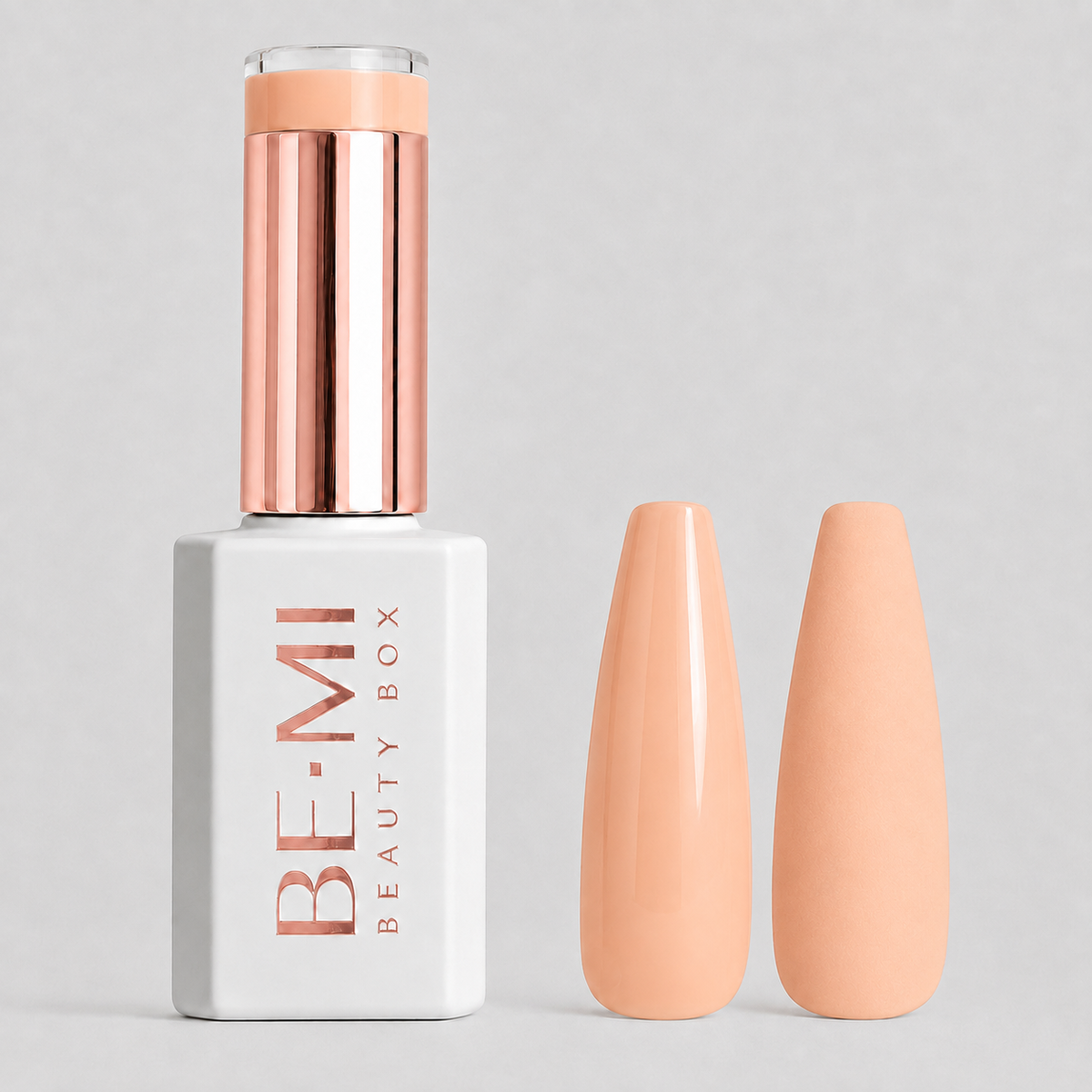 BEMI Creami P03 Gel Polish bottle and color swatch demonstrating full-coverage, self-leveling viscosity designed for professional, streak-free application.