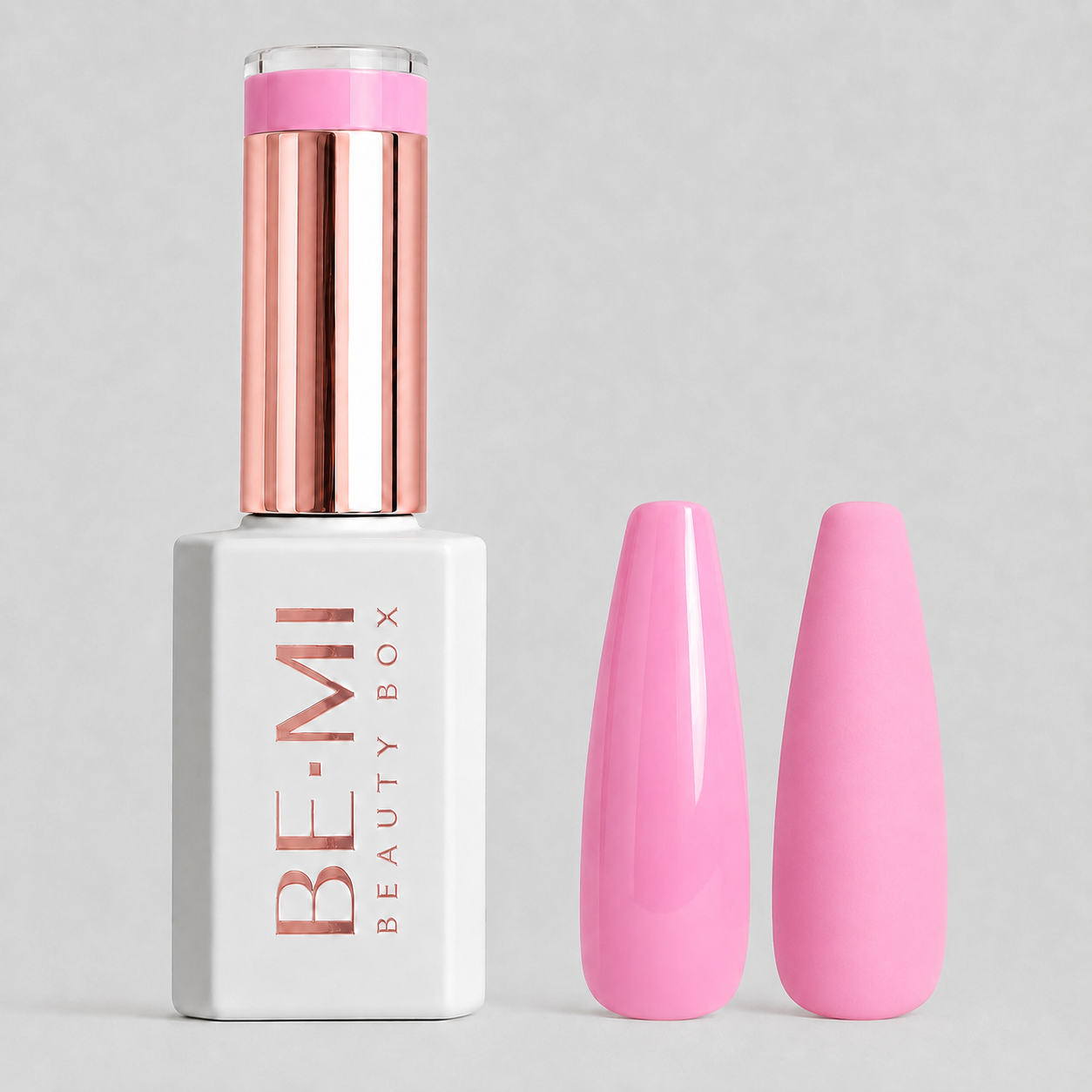 BEMI Creami CR106 Pinky Promise gel polish bottle and color swatch showing a bright sheer pink color.