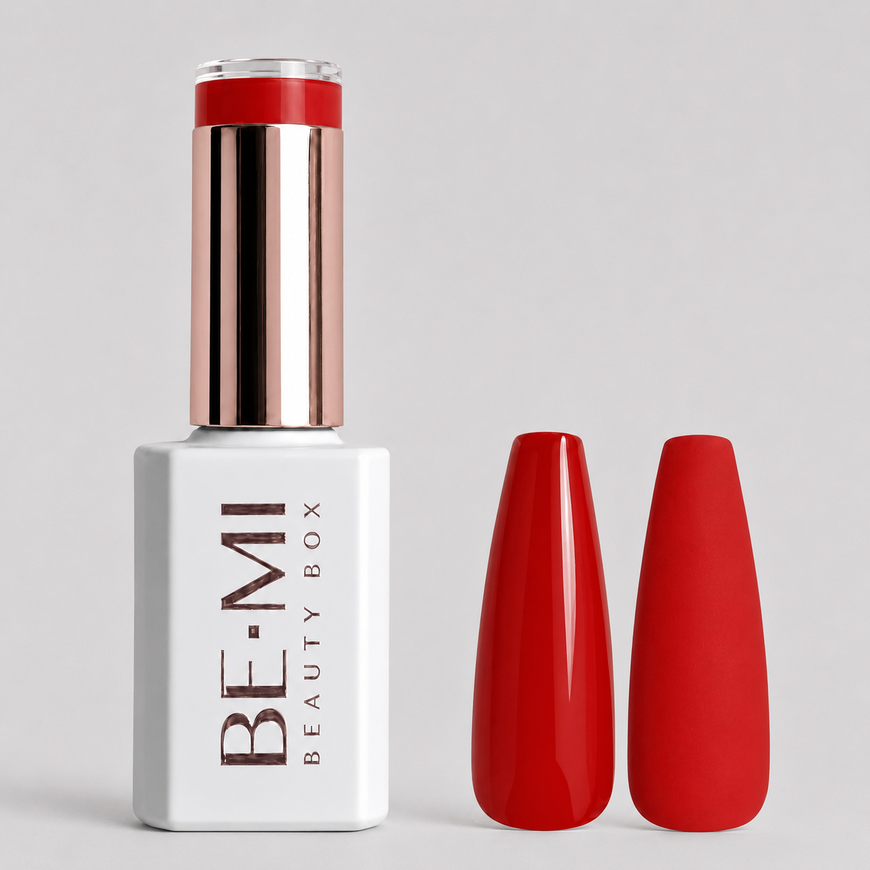 BEMI Creami R01 Gel Polish bottle and color swatch demonstrating full-coverage, self-leveling viscosity designed for professional, streak-free application.
