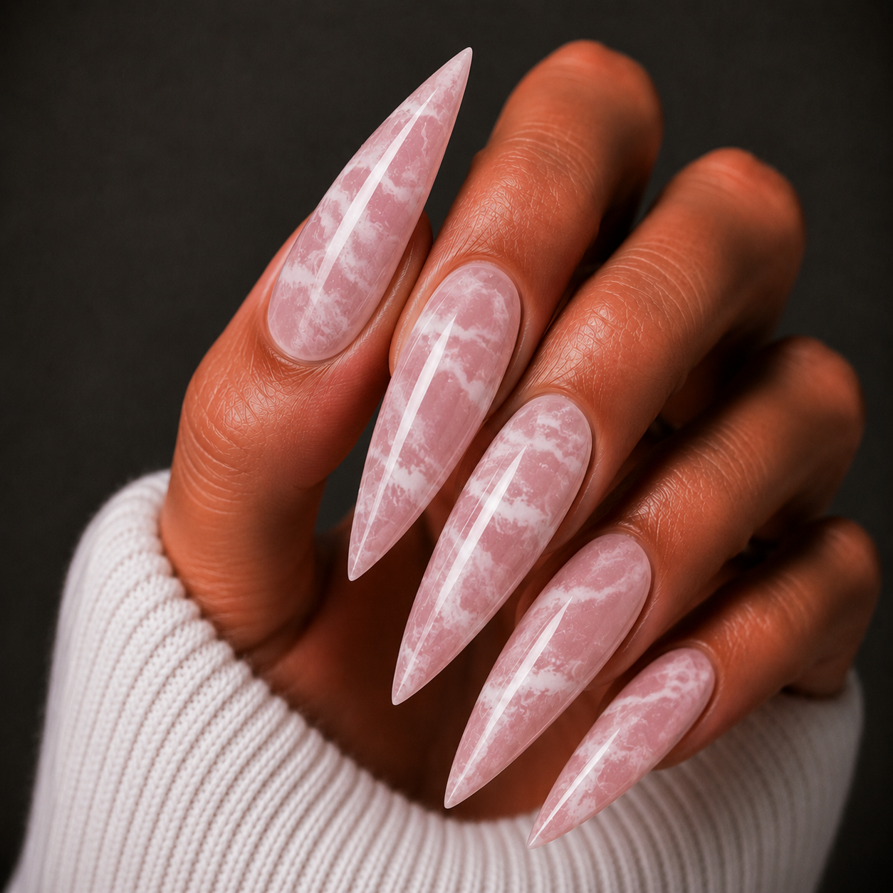Finished manicured nails using BEMI Quartz Gel Polish in Rose, demonstrating soft translucence, luminous depth, and a refined, professional finish.