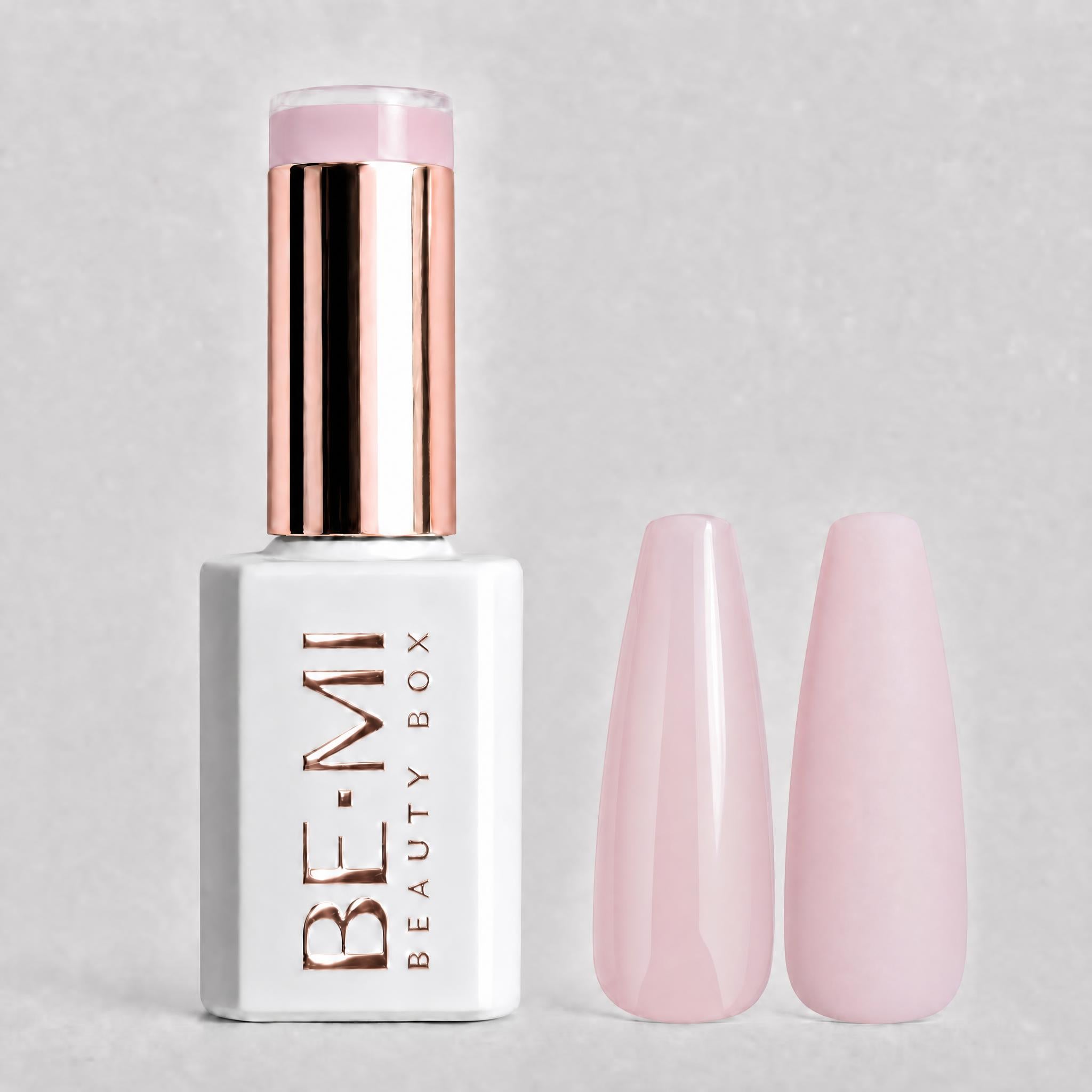 BEMI Creami SN01 Gel Polish bottle and color swatch demonstrating full-coverage, self-leveling viscosity designed for professional, streak-free application.