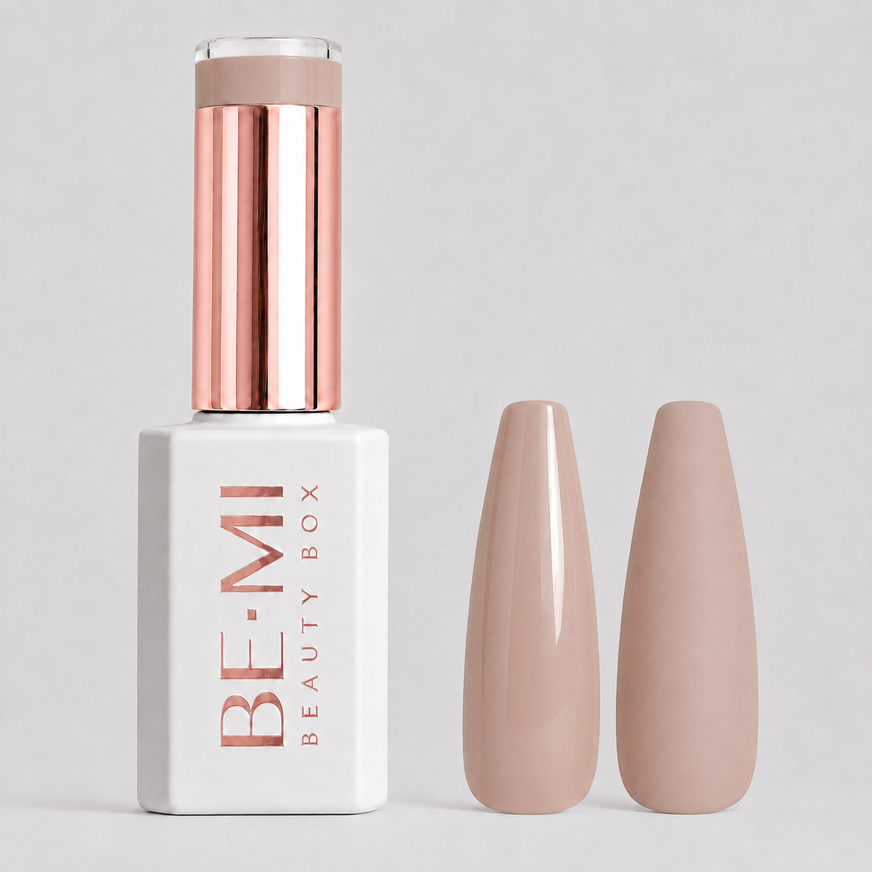 BEMI Creami SN05 Gel Polish bottle and color swatch demonstrating full-coverage, self-leveling viscosity designed for professional, streak-free application.