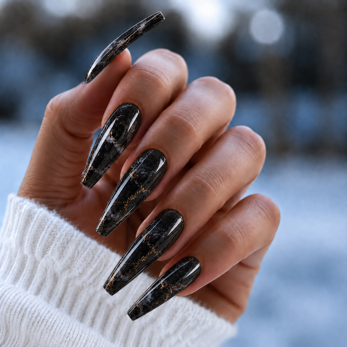 Finished manicured nails using BEMI Quartz Gel Polish in Smoke, demonstrating soft translucence, luminous depth, and a refined, professional finish.