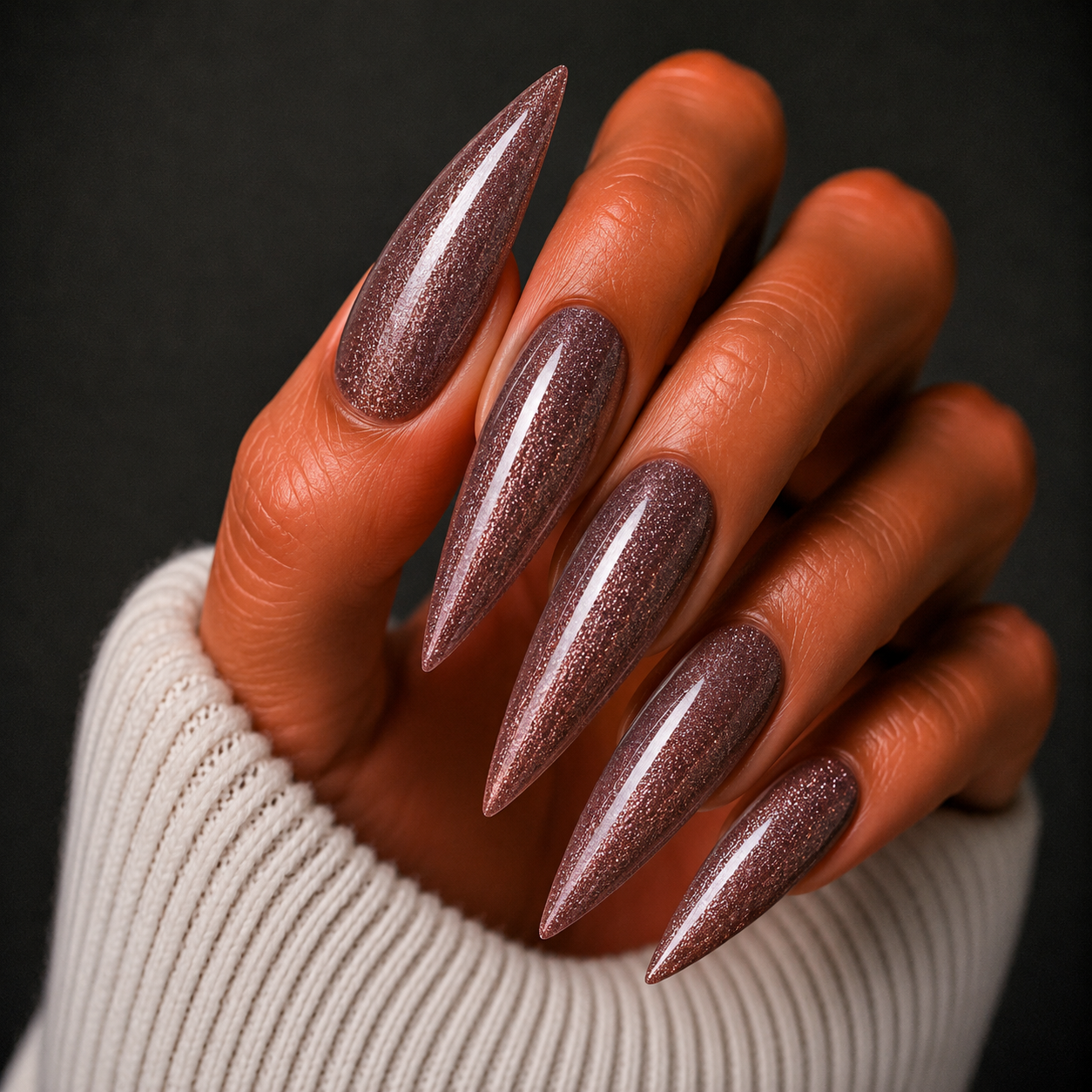 Finished manicured nails using Stardust - BEMI Cat Eye Gel, demonstrating activated magnetic particle dispersion for a multidimensional, velvet-light effect and a flawless professional finish. 