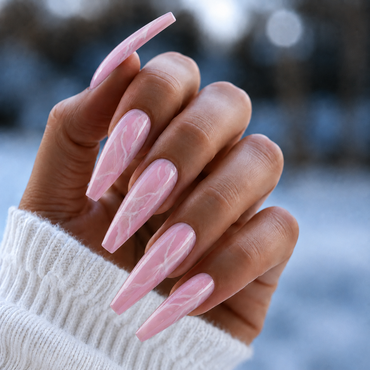 Finished manicured nails using BEMI Quartz Gel Polish in Strawberry, demonstrating soft translucence, luminous depth, and a refined, professional finish.