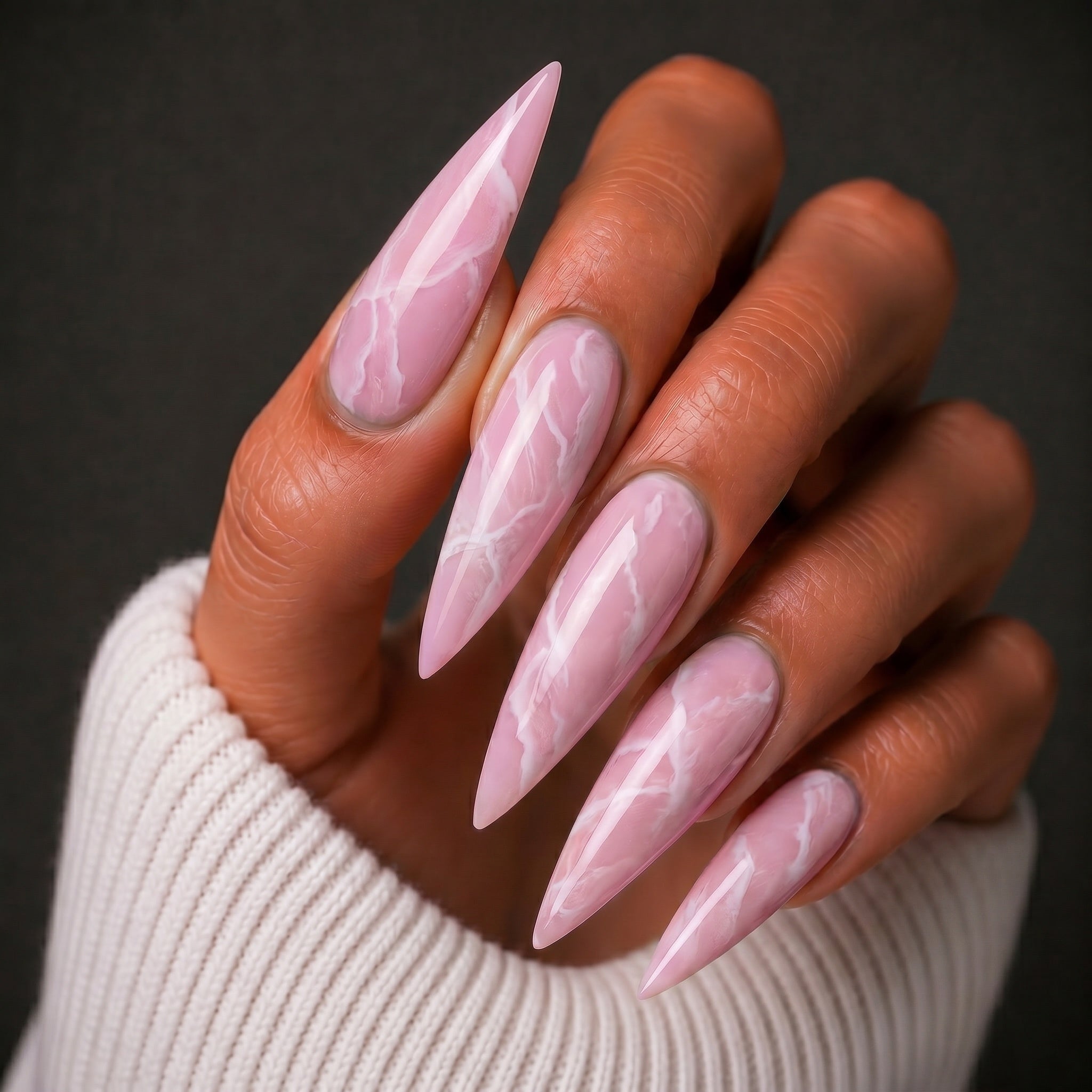 Finished manicured nails using BEMI Quartz Gel Polish in Strawberry, demonstrating soft translucence, luminous depth, and a refined, professional finish.