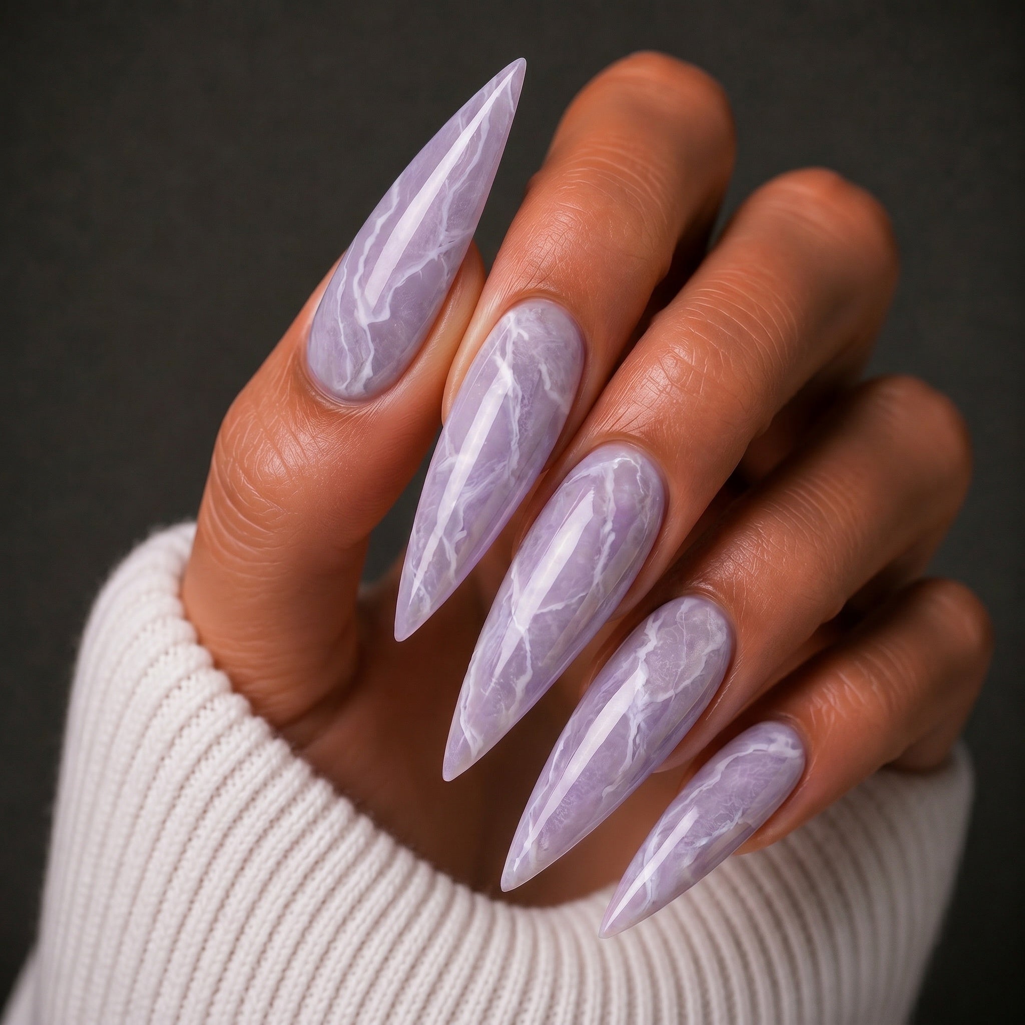 Finished manicured nails using BEMI Quartz Gel Polish in Taro, demonstrating soft translucence, luminous depth, and a refined, professional finish.