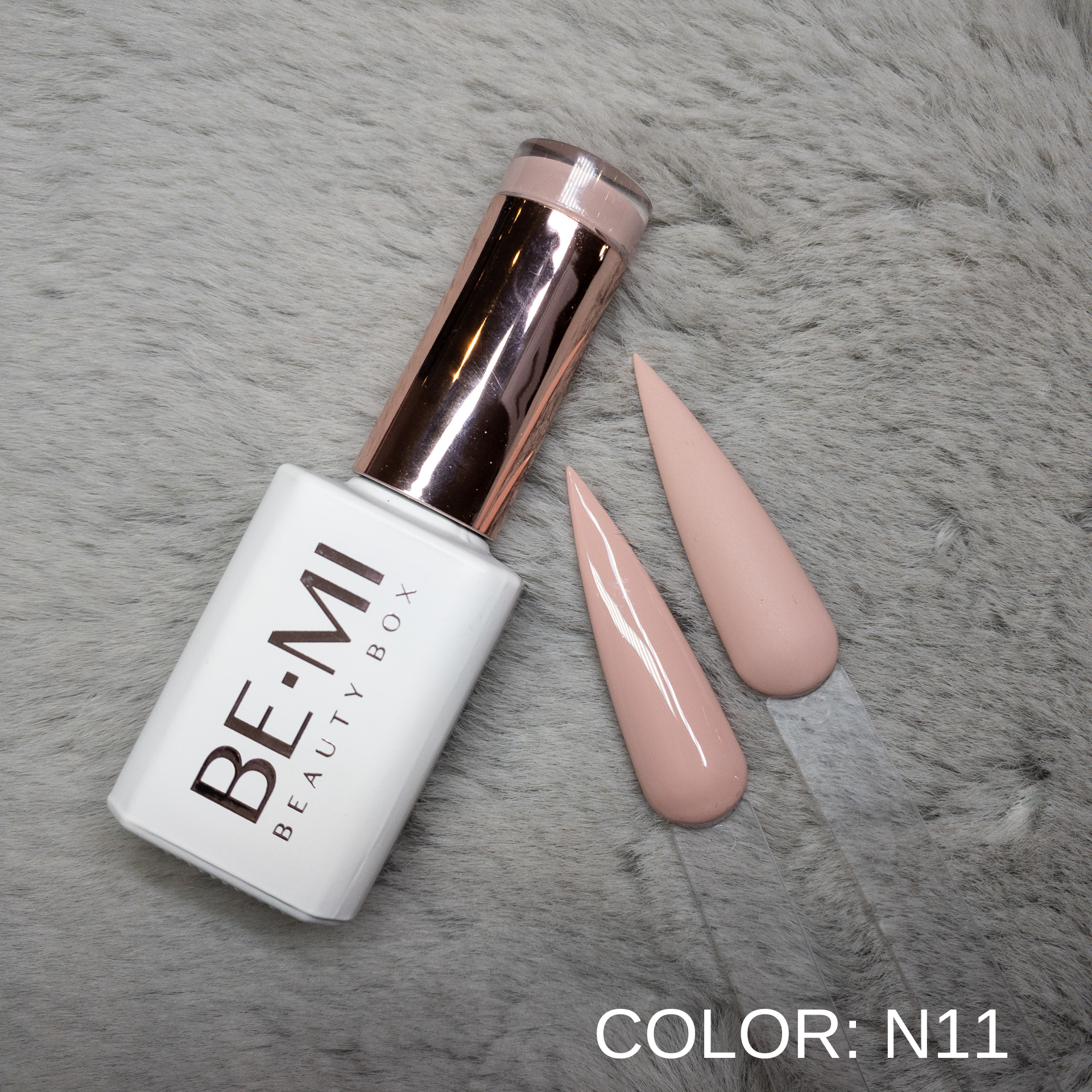 BEMI Creami N11 Gel Polish bottle and color swatch demonstrating full-coverage, self-leveling viscosity designed for professional, streak-free application.